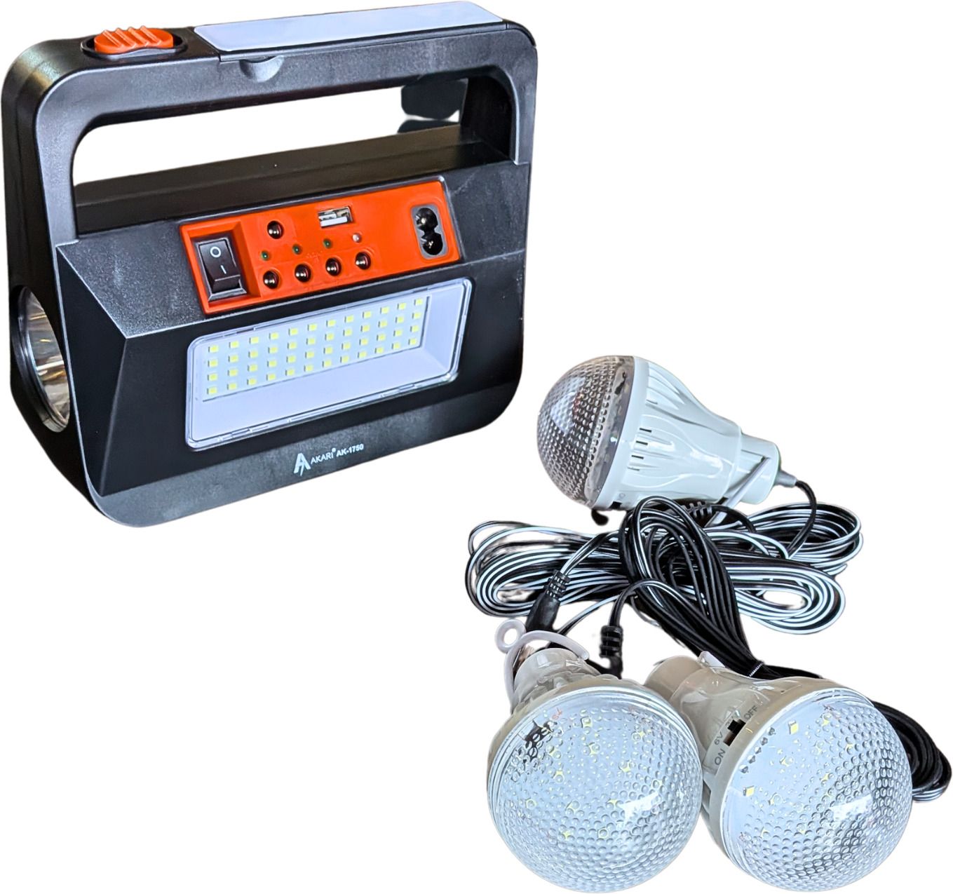 AK-1750 Portable Solar Inverter + 3 Bulb + Solar Plate + Mobile Charging Cable 10 hrs Flood Lamp Emergency Light-image-14