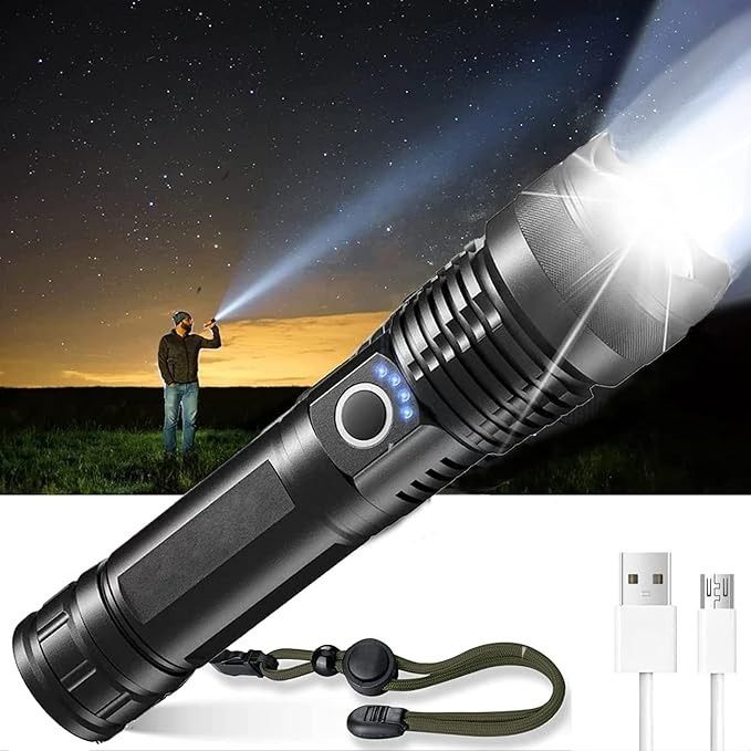 Most Powerful Rechargeable Torch 5-Modes Zoomable Flashlight Spotlight 8 hrs Torch Emergency Light-image-32