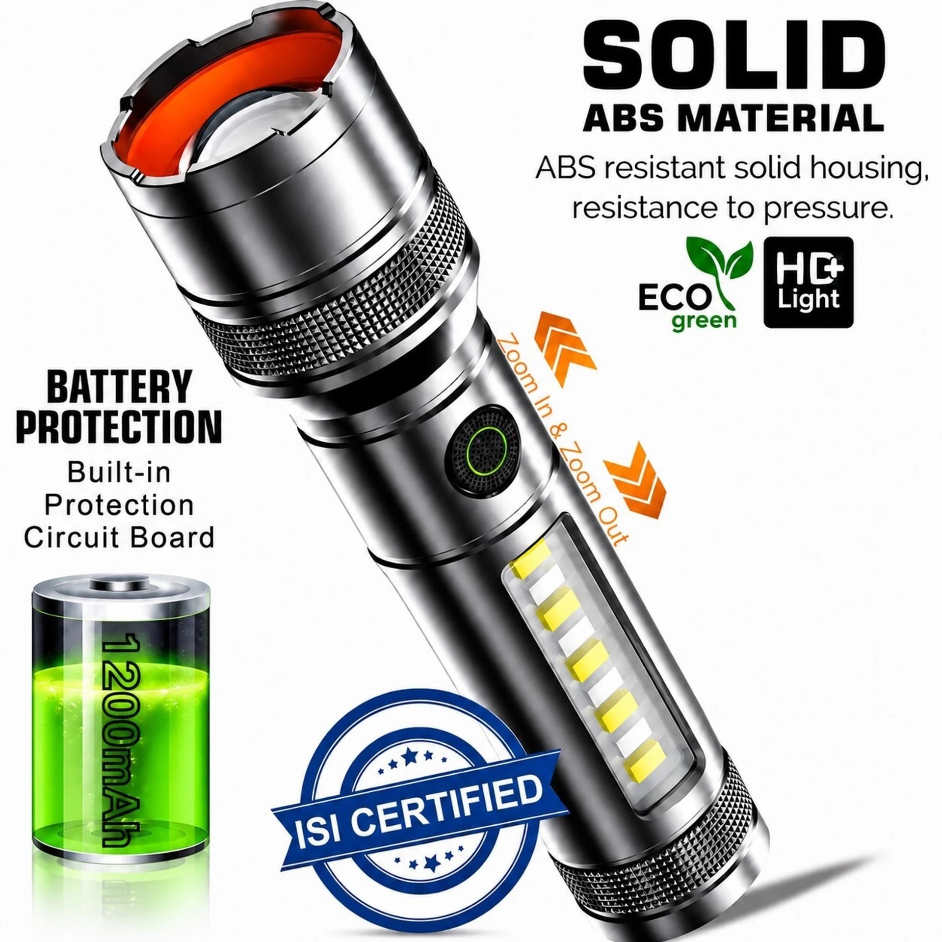 M15 Rechargeable LED Torch Light with Side COB 5 hrs Torch Emergency Light-image-7