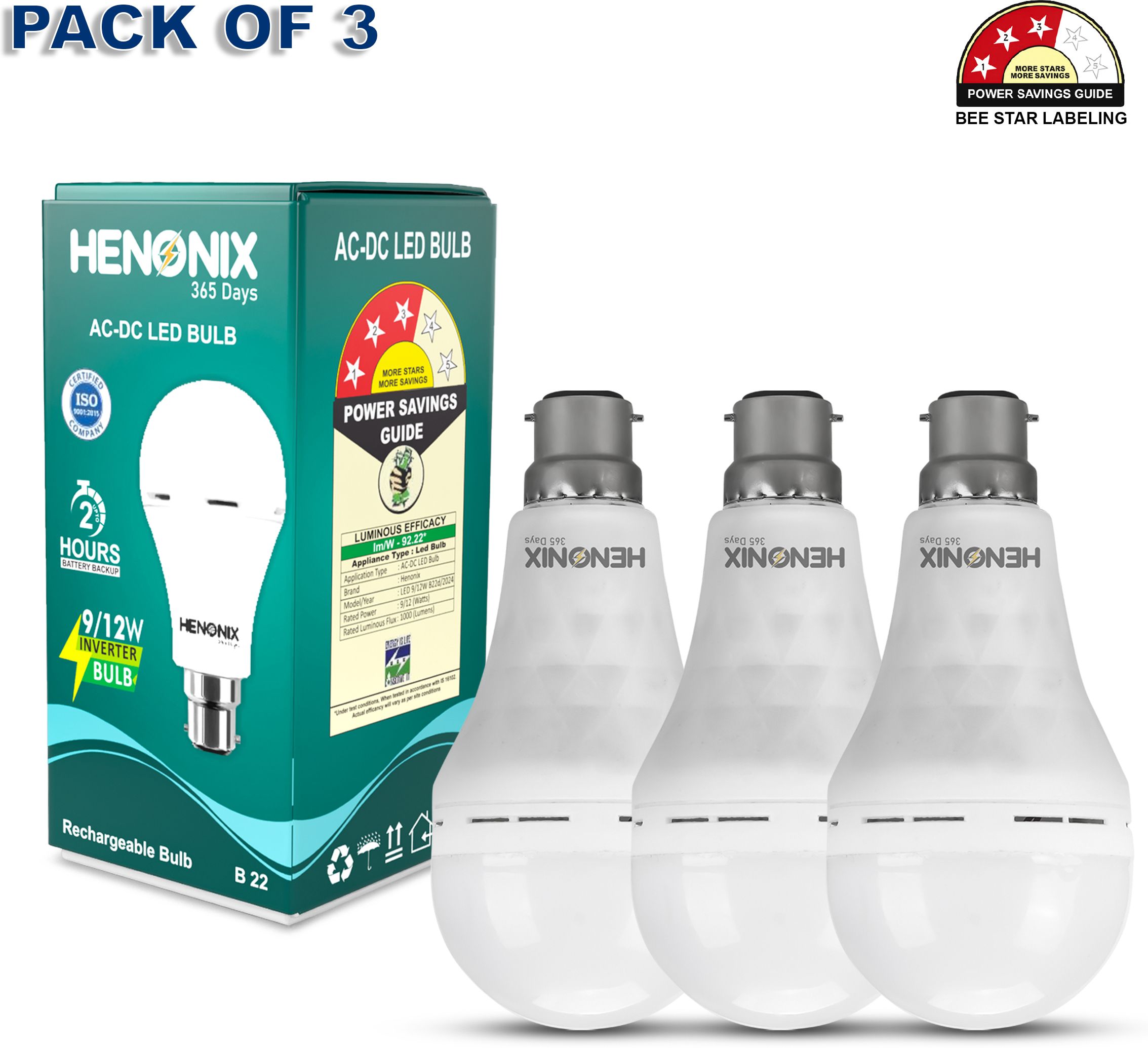 Set of 3 – 12W Inverter LED Bulbs | 4 Hours Backup Light | Cool White 2 hrs Bulb Emergency Light-image-46