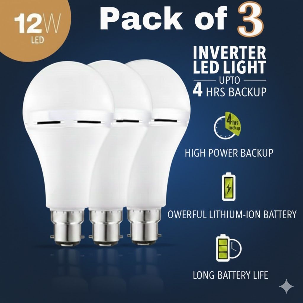 Rechargeable Emergency LED Bulb 12W for Power Cut – 3 Pack 4 hrs Bulb Emergency Light-image-1