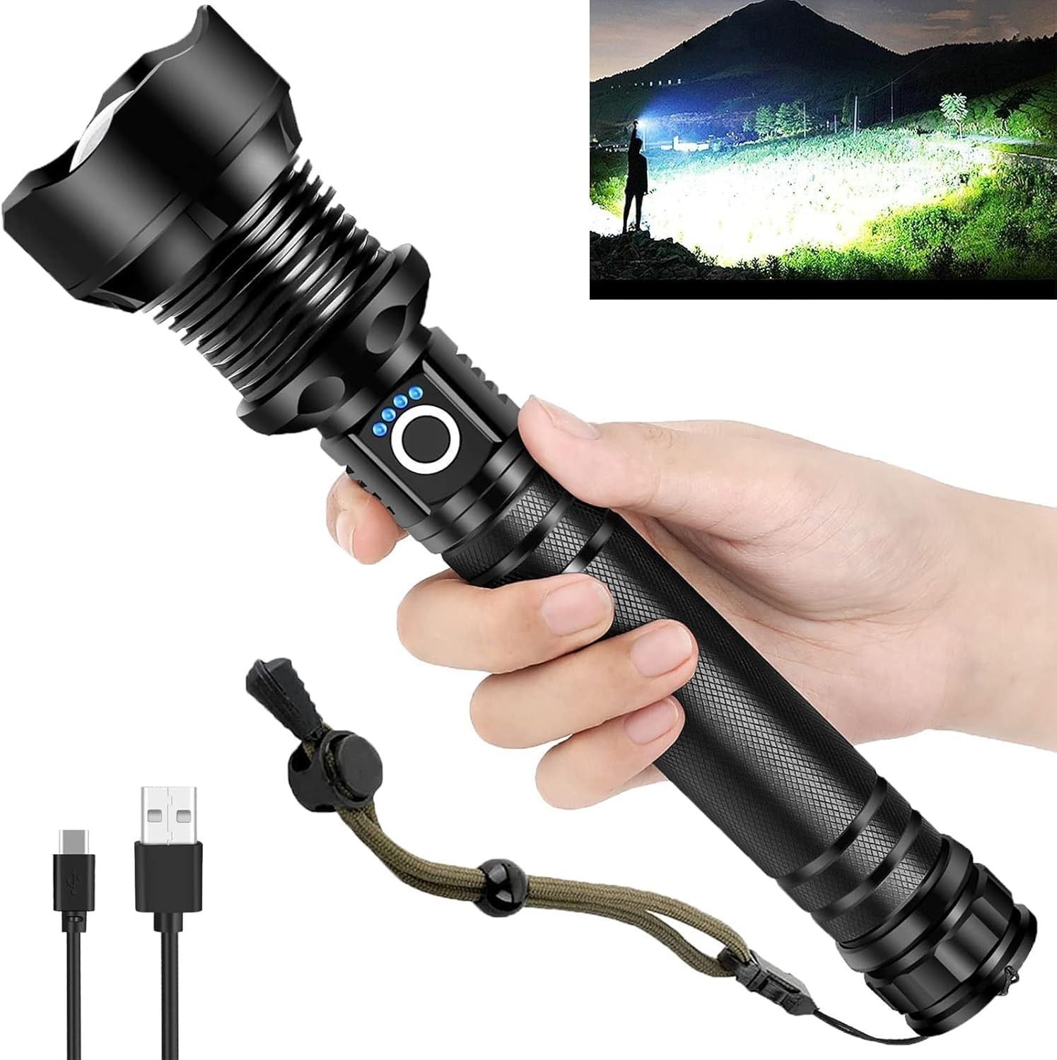 375 Torch Light, Long Distance Rechargeable Flashlight, Heavy Duty Zoomable 12 hrs Torch Emergency Light-image-48