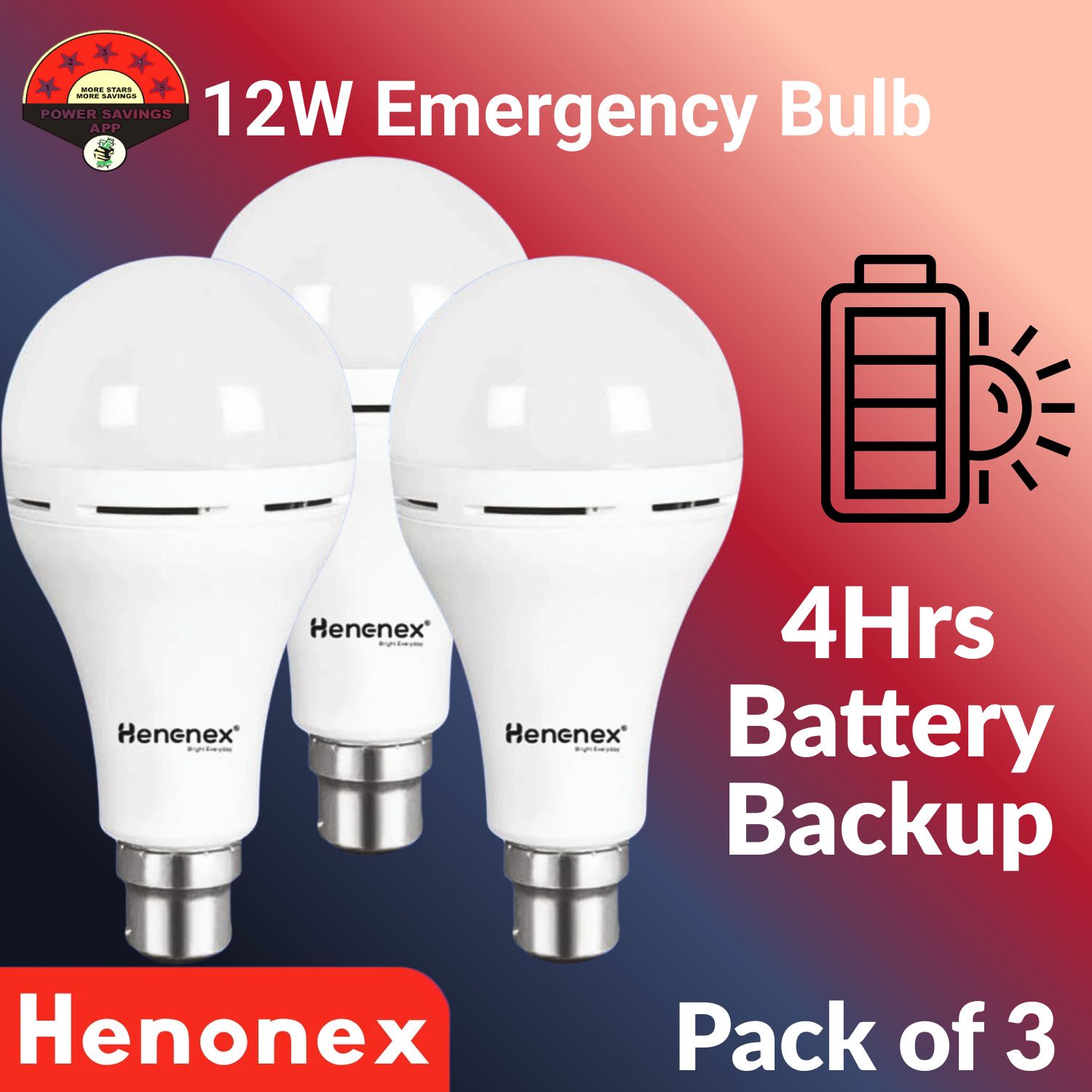 henonex Long Lasting 12W Rechargeable LED Emergency Bulbs PK3 2 hrs Bulb Emergency Light-picture-10