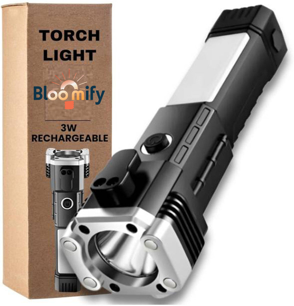 bloomify BMT-H66 Rechargeable LED Flashlight with Window Breaker & Seatbelt Cutter 5 hrs Torch Emergency Light image 1