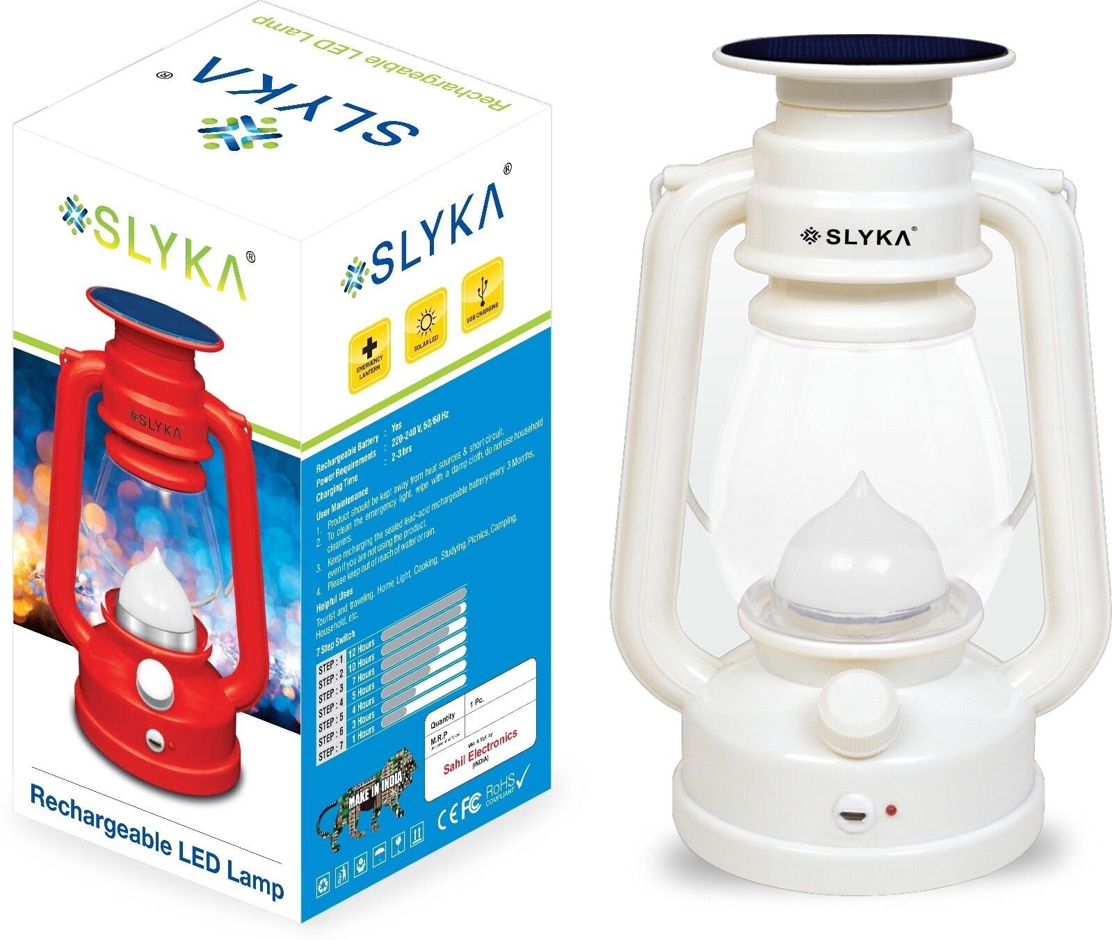 LED Rechargeable Hanging Solar Lantern White Plastic Table Lantern