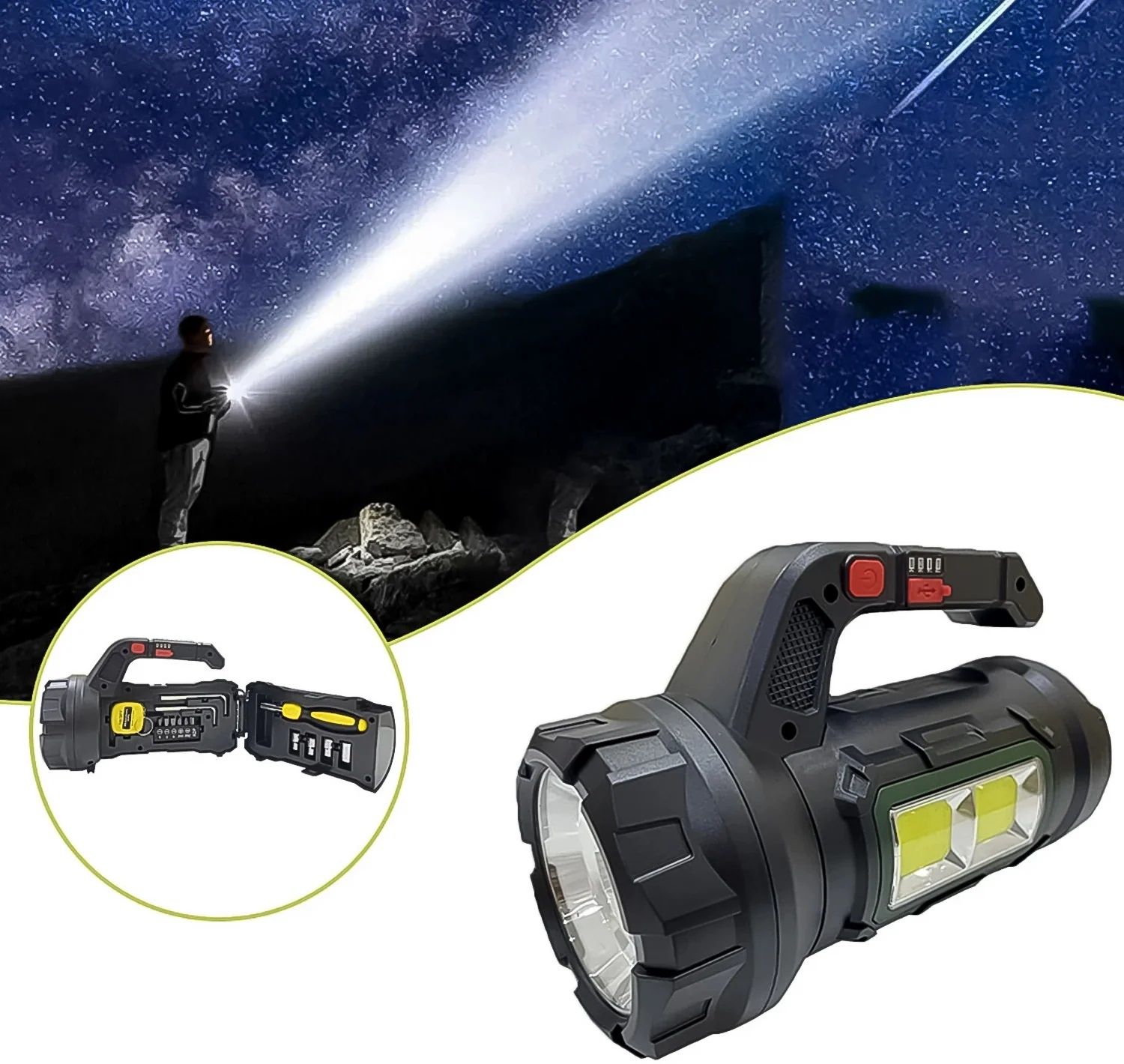 5 in 1 MultiFunctional SOS Light With Tool Box, Torchlight (18 W) 10 hrs Torch Emergency Light-image-41