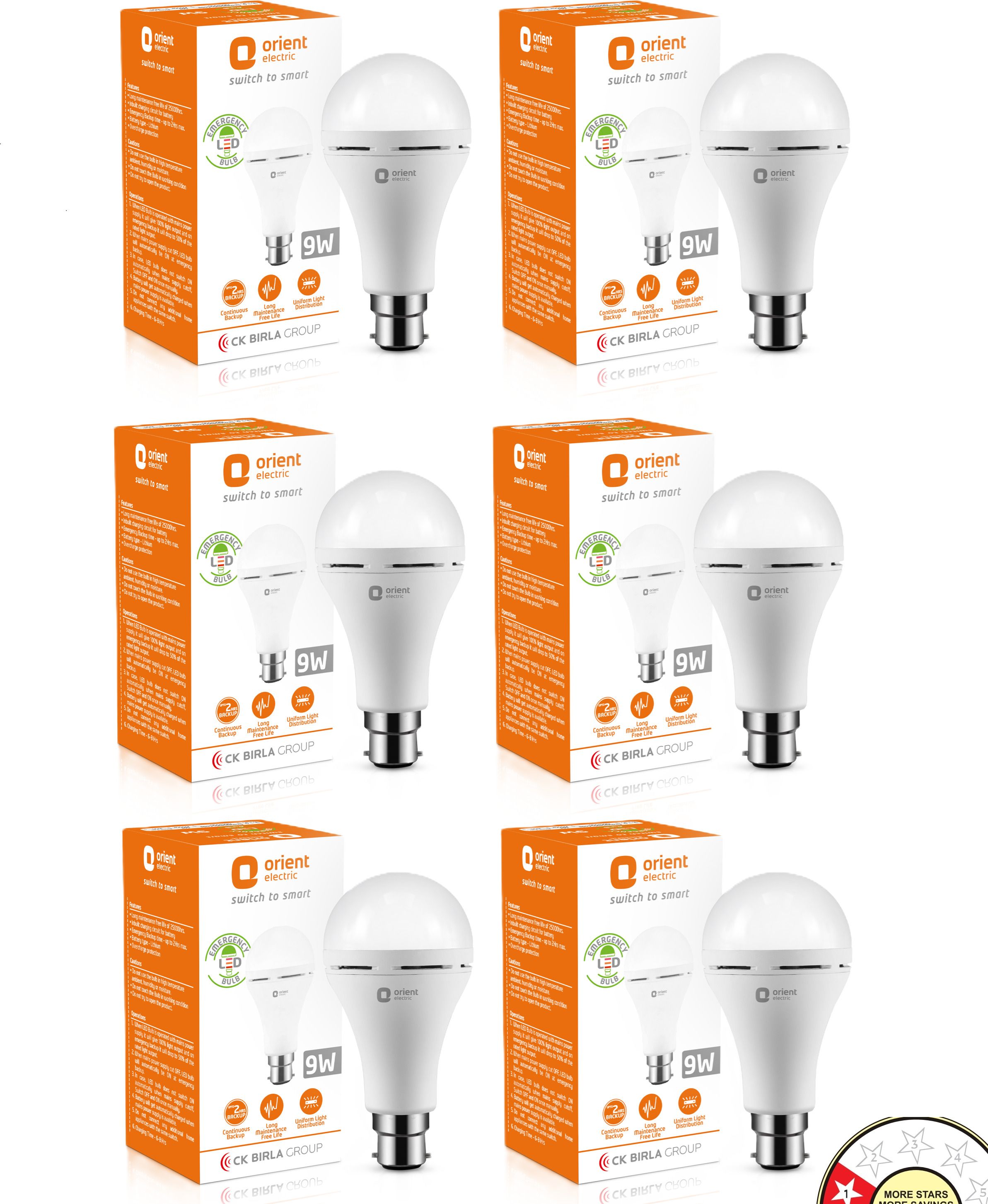 orient electric Emergency lamp 9W - Pack of 6, 2 hrs Bulb Emergency Light-picture-23