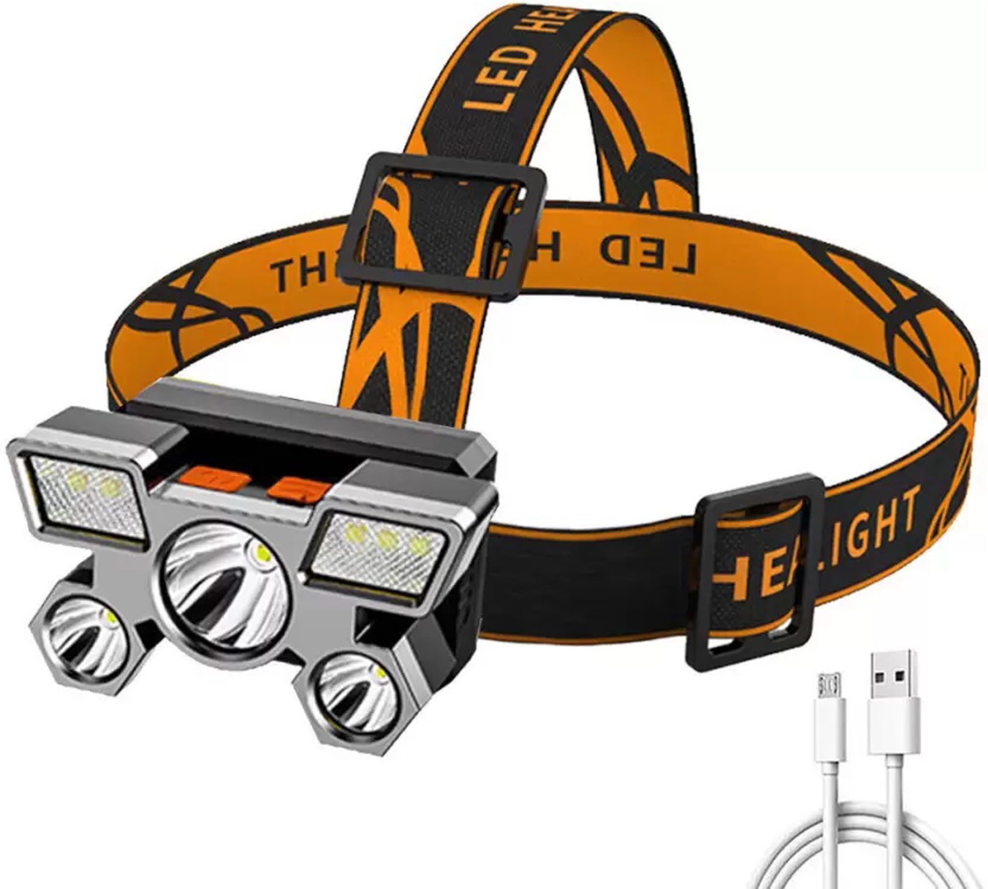 Headlight 5 Light Source Ultra Bright Rechargeable Headlamp 5 hrs Torch Emergency Light