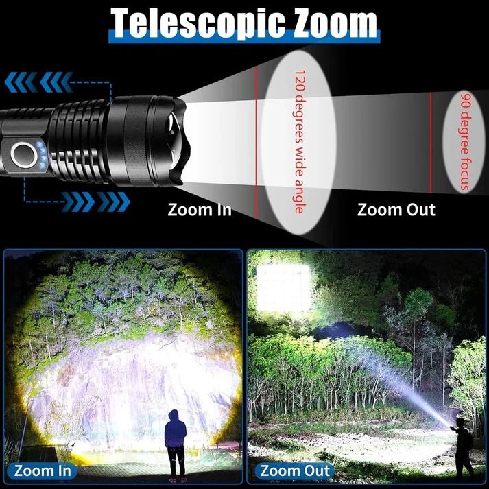 m983 +Keychain Light (ZOOMABLE METAL)5 Modes Flashlight, Super Bright 100W 10 hrs Torch Emergency Light-image-39