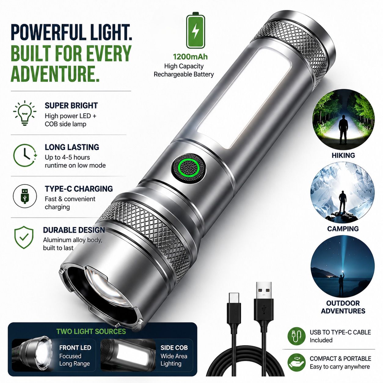 M15 Rechargeable LED Torch Light 1000LM, Long Range 1000M Metal Flashlight 4 hrs Torch Emergency Light-image-17