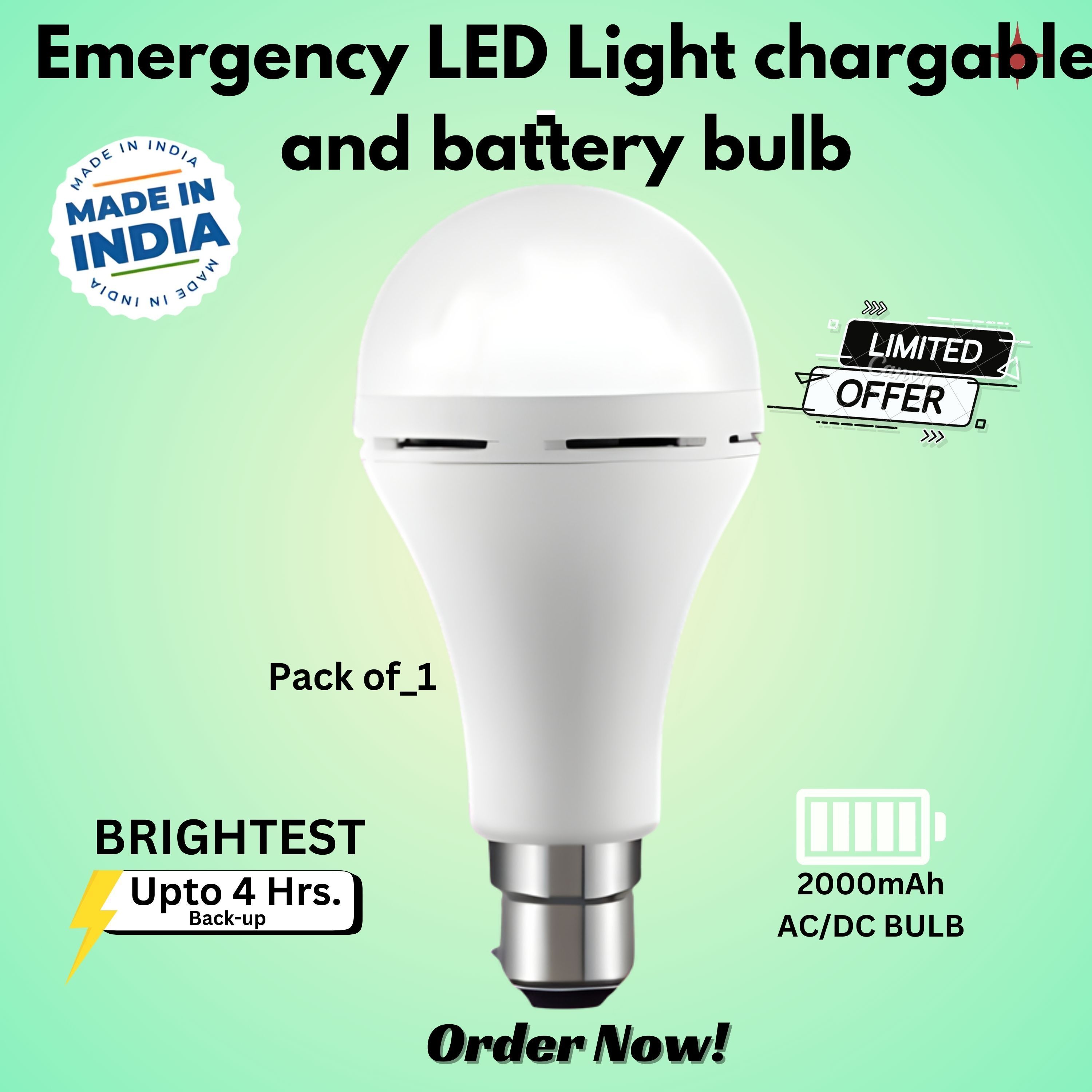 clairbell Rechargeable Emergency Bulb With Inverter Bulb for home 4Hrs battery backupV286 4 hrs Bulb Emergency Light-picture-0
