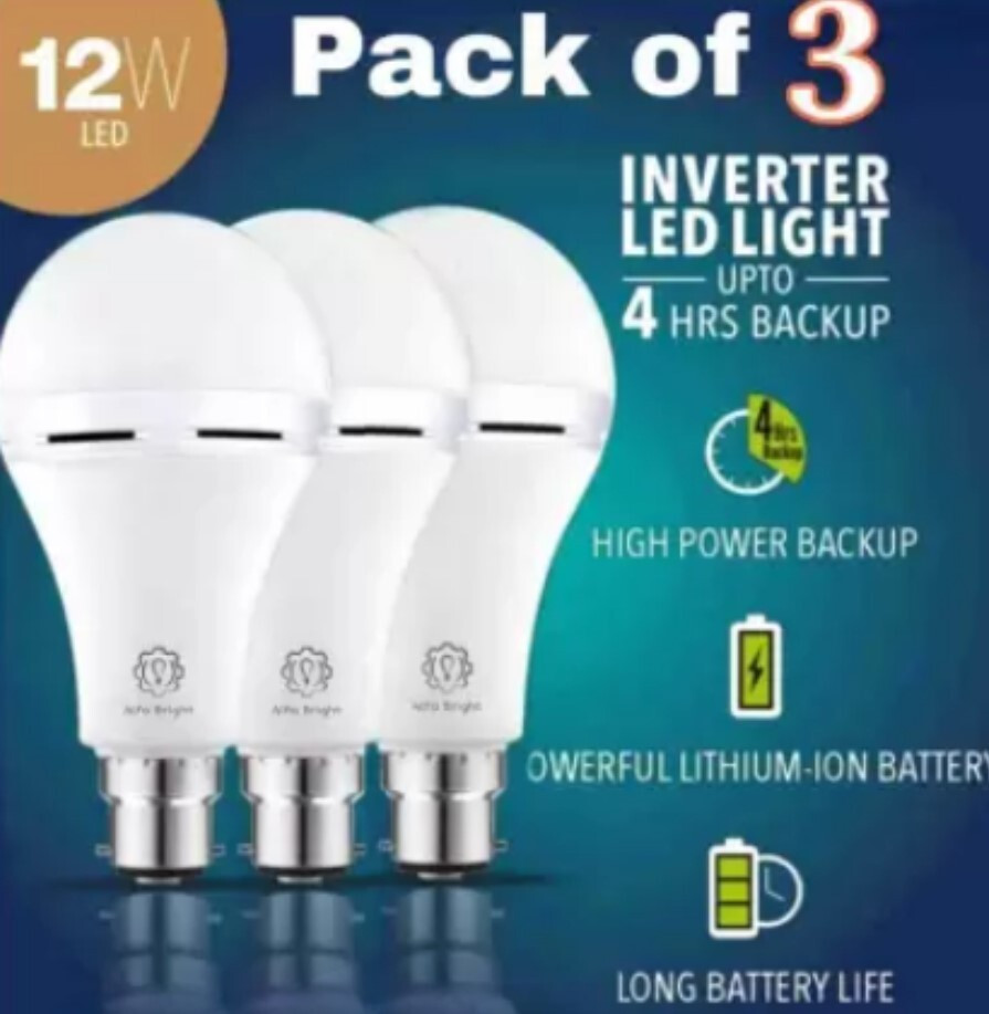 gold nation AC DC LED LIGHT 12 W 4 HOURS BACKUP Bulb (PACK OF 3) Bulb 4 hrs Bulb Emergency Light image 1