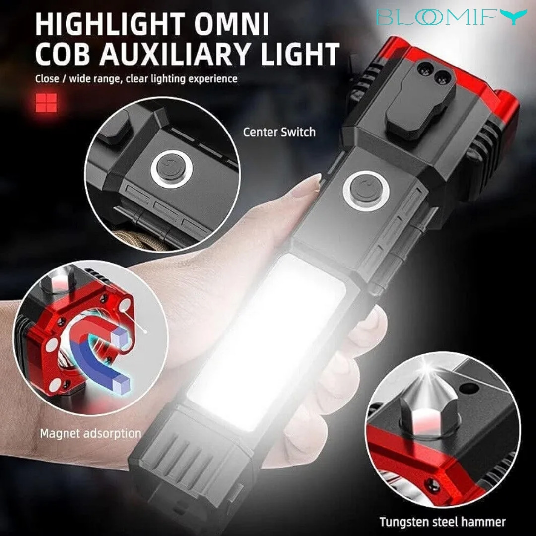 bloomify BMT-H66 Rechargeable LED Flashlight with Window Breaker & Seatbelt Cutter 5 hrs Torch Emergency Light image 1