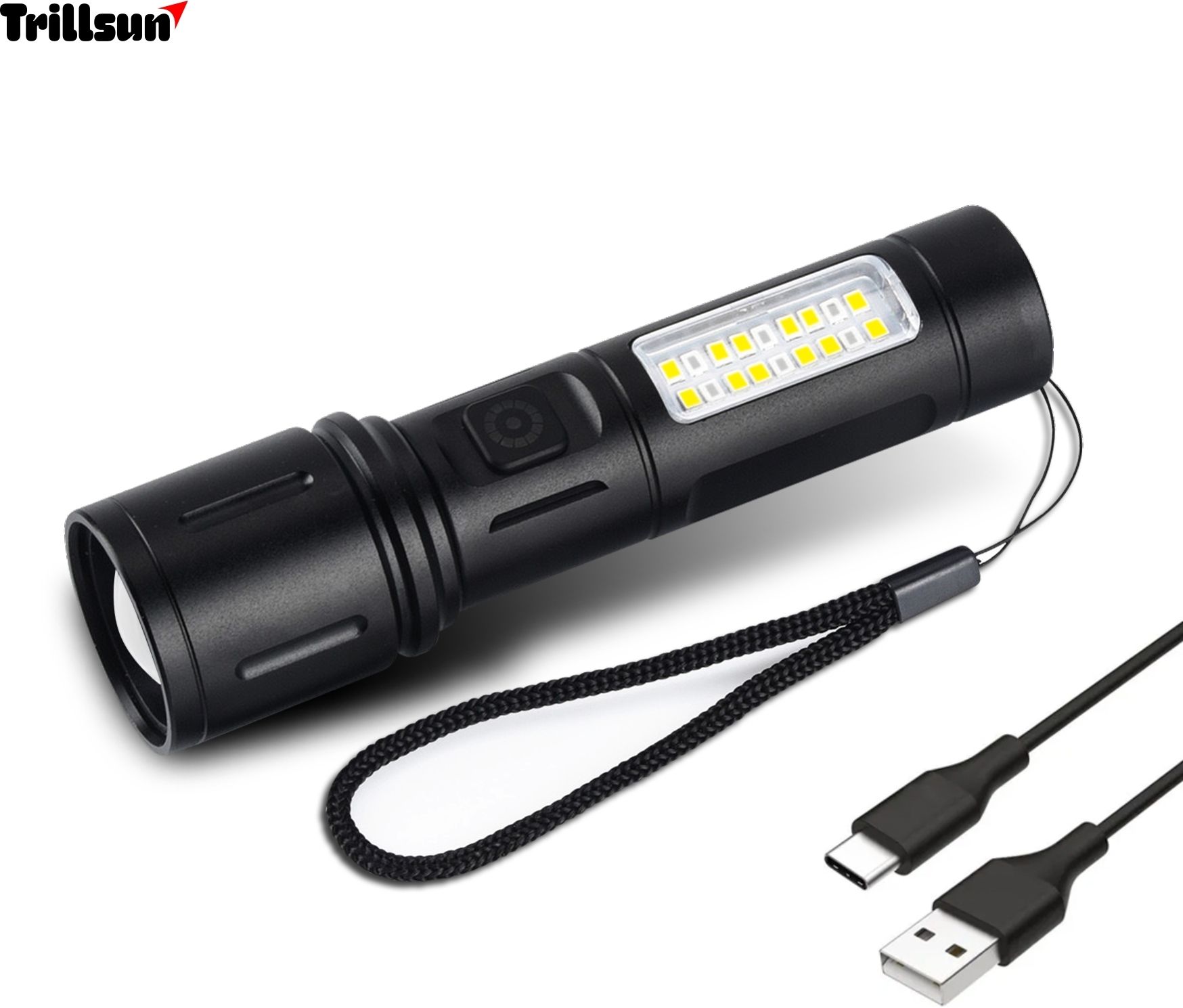 trillsun Zoom Torch with High-Bright led light Rechargeable with SOS blinker 5 hrs Torch Emergency Light-picture-3