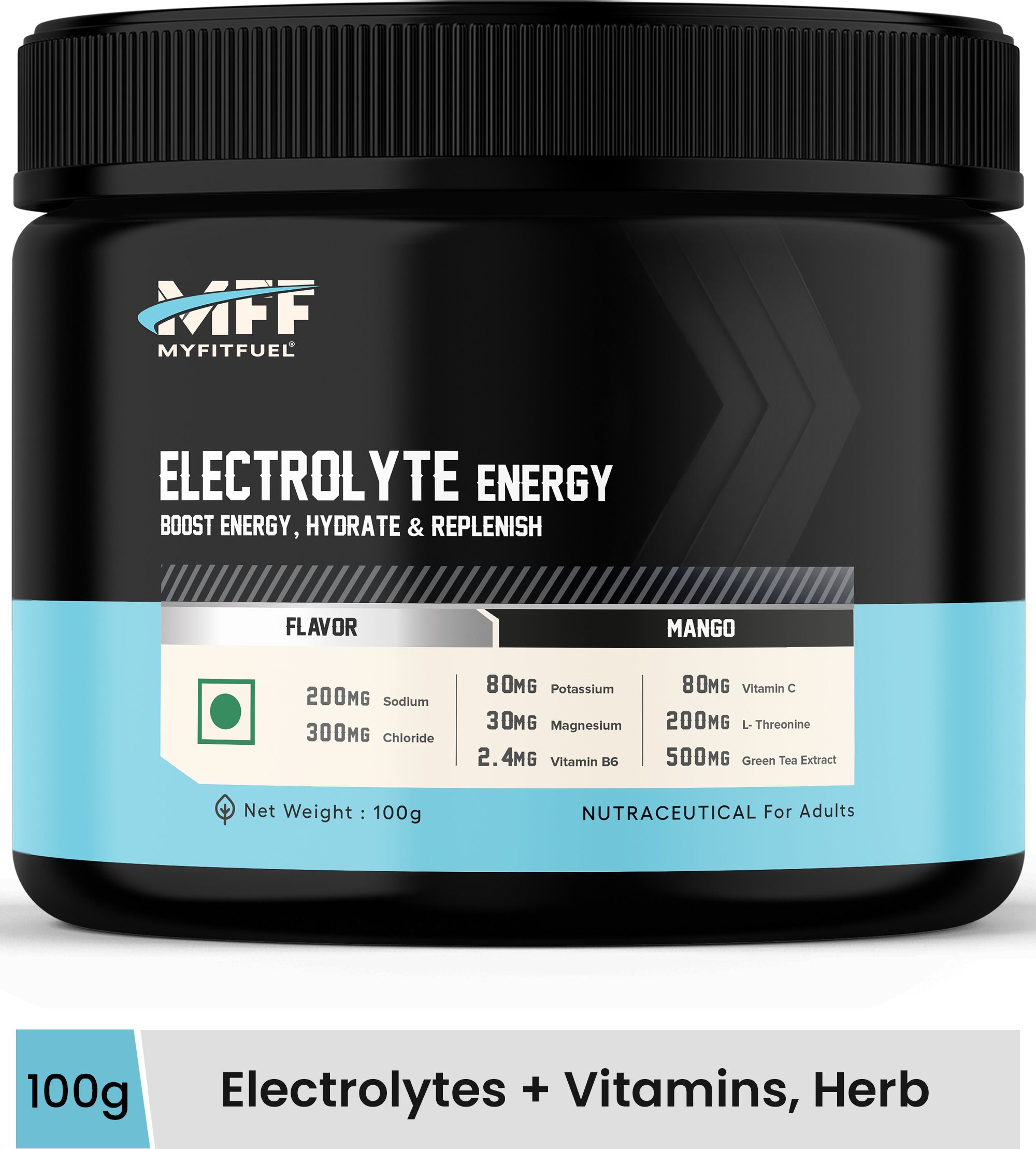 Electrolyte Energy Hydration Replenishment + Green Tea Ext, Threonine 100g Mango Energy Drink-image-45