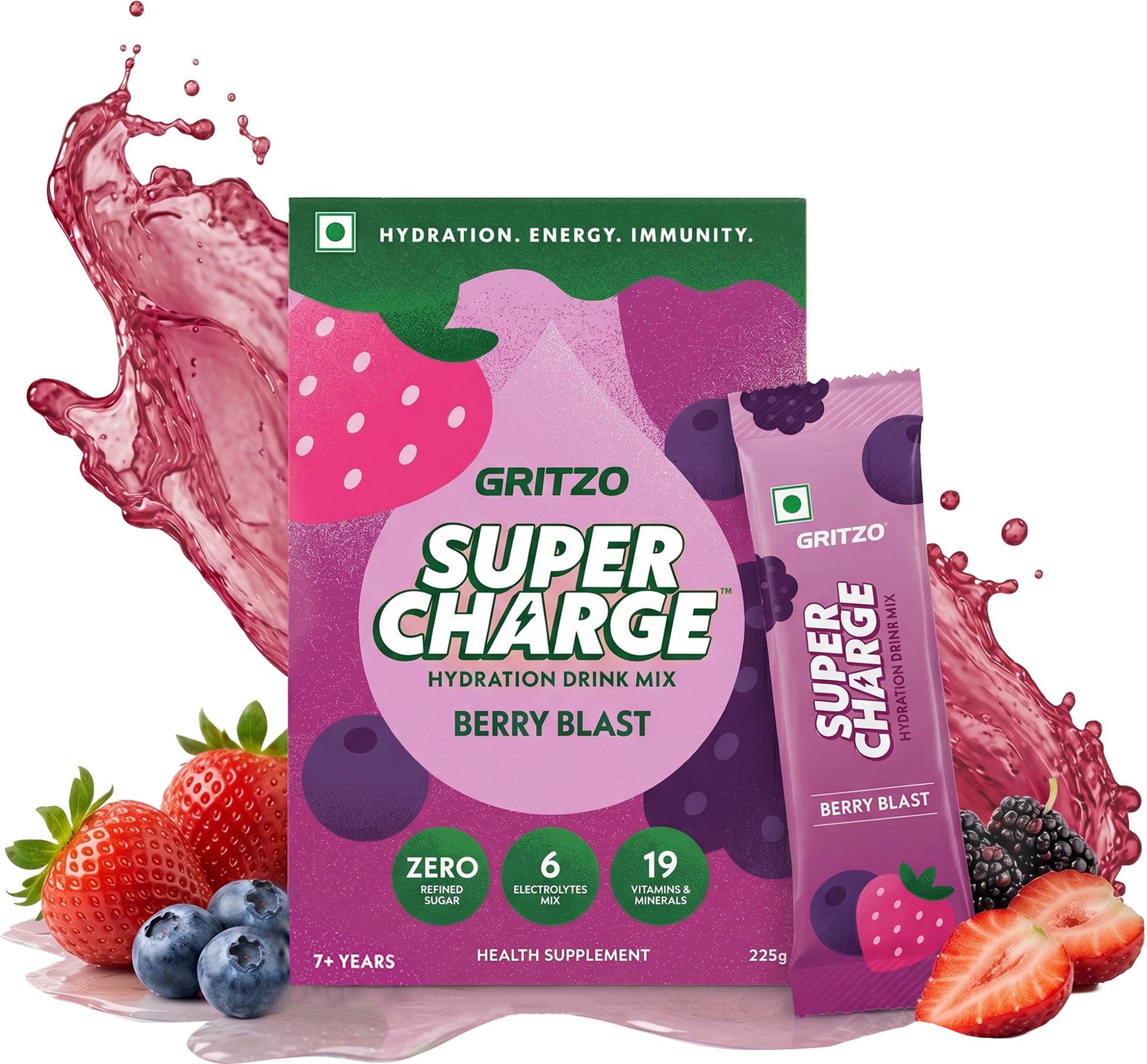 gritzo Supercharge Hydration Drink Mix (7+y) 15 Sachets (15g Each) Hydration Drink-picture-45