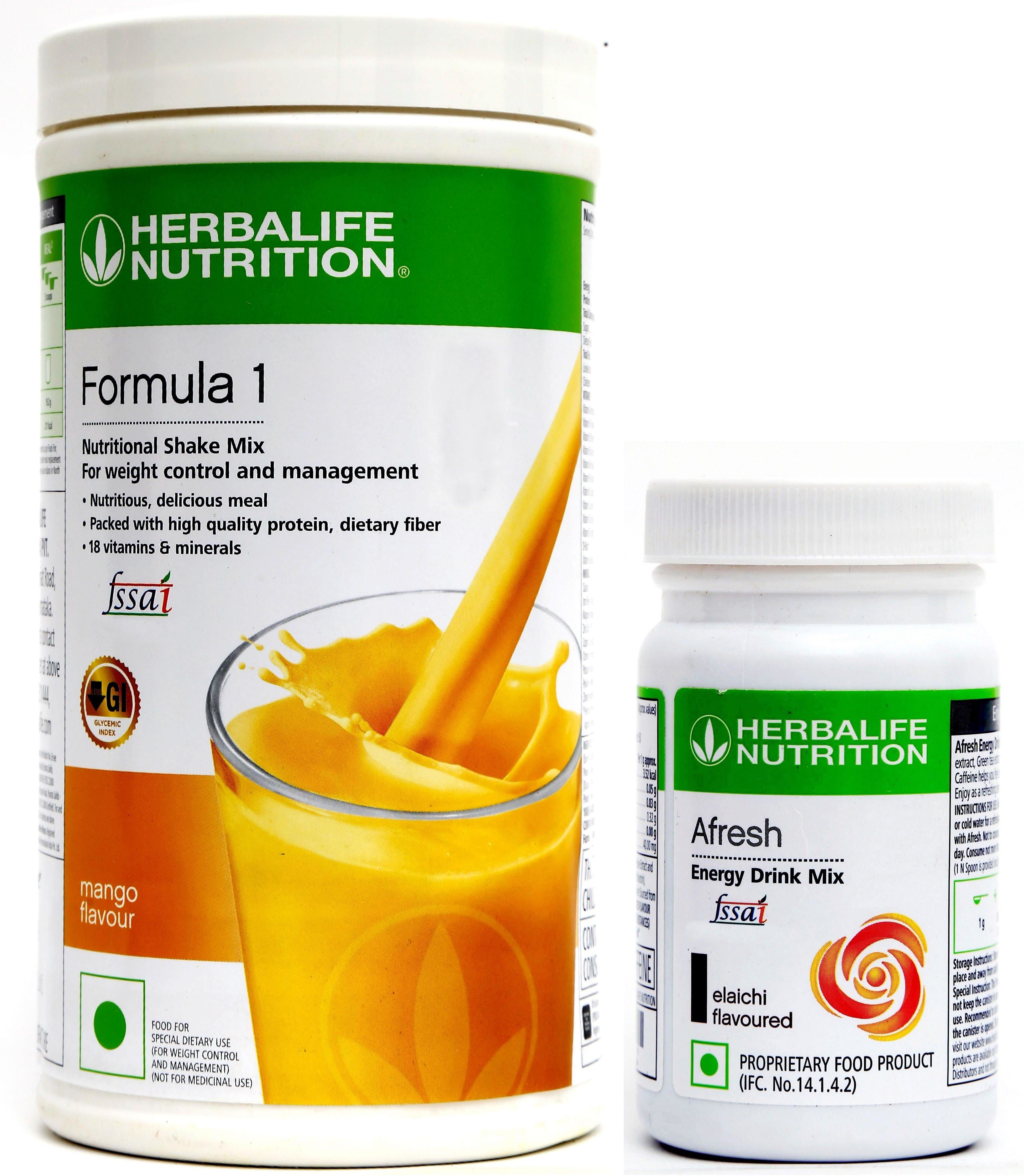 herbalife Formula 1 Nutritional Shake Mix Mango 500 gm And Afresh Energy Drink Elaichi 50 gm Energy Drink-picture-24