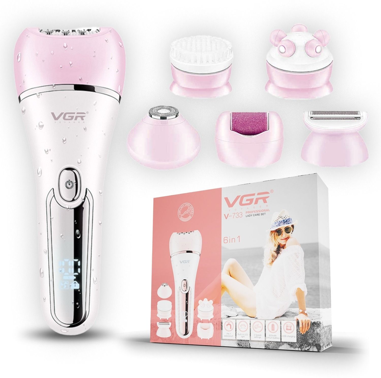 VGR V-733 Professional 6 in 1 Lady Care Grooming Set Cordless Epilator-picture-24