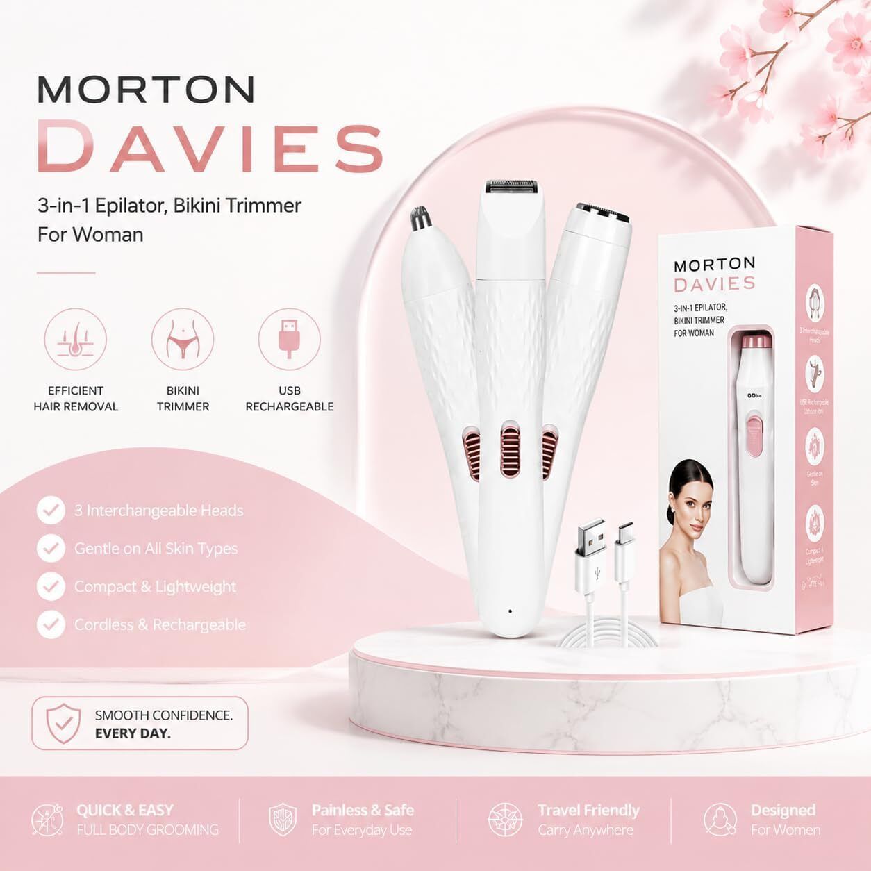 oleander Epilator 3-in-1 Women’s Trimmer for Bikini, Face & Body Hair Removal Cordless Epilator-picture-11