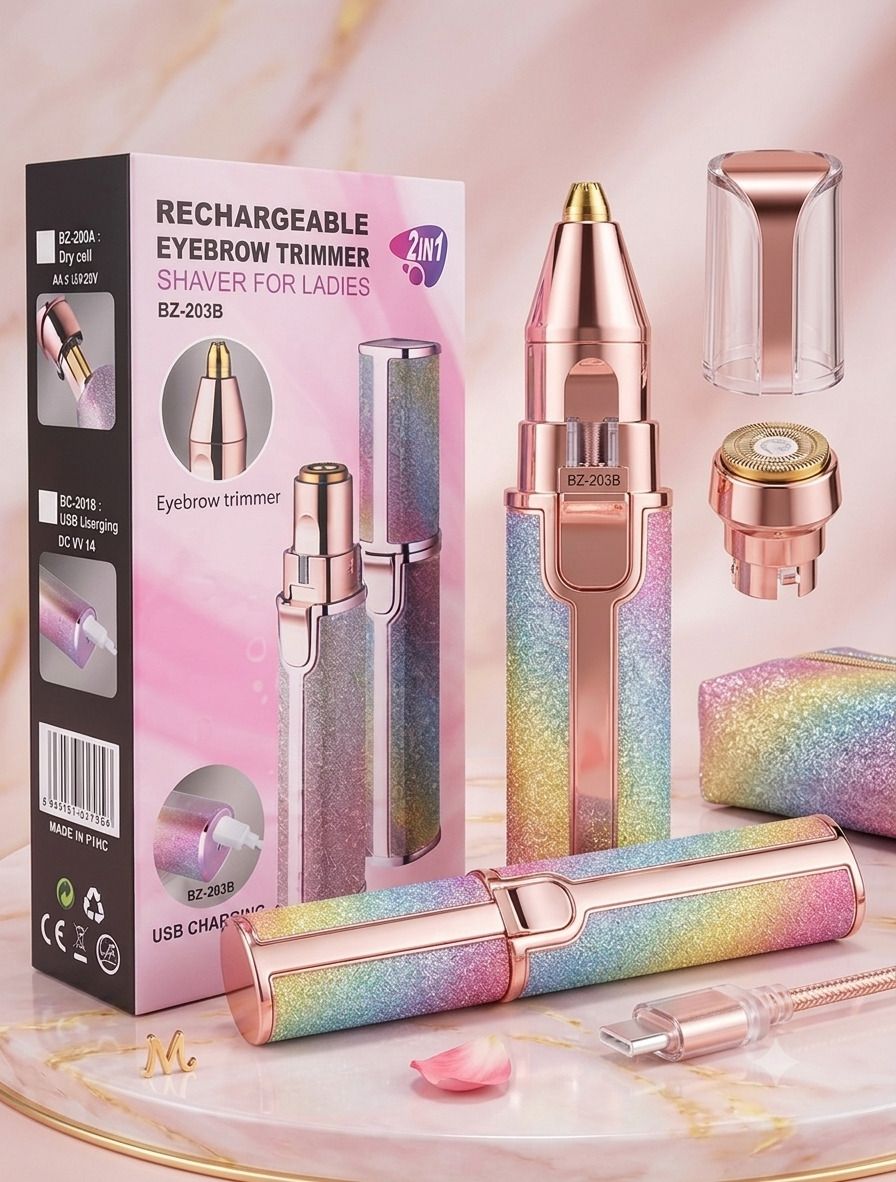 NexVora 2-in-1 Eyebro Trimmer, GlamGlow USB Rechargeable Painless Eyebrow Shaver & Face Hair Remover Epilator for Women | Portable 2-in-1 Trimmer for Upper Lip, Chin & Nose Grooming with Chic Glitter Design, Eyebrow Trimmer for Women - 2-in-1 USB Rechargeable Face Shaver, Painless Upper Lip Hair Remover, Portable Electric Grooming Pen Cordless Epilator-image-30