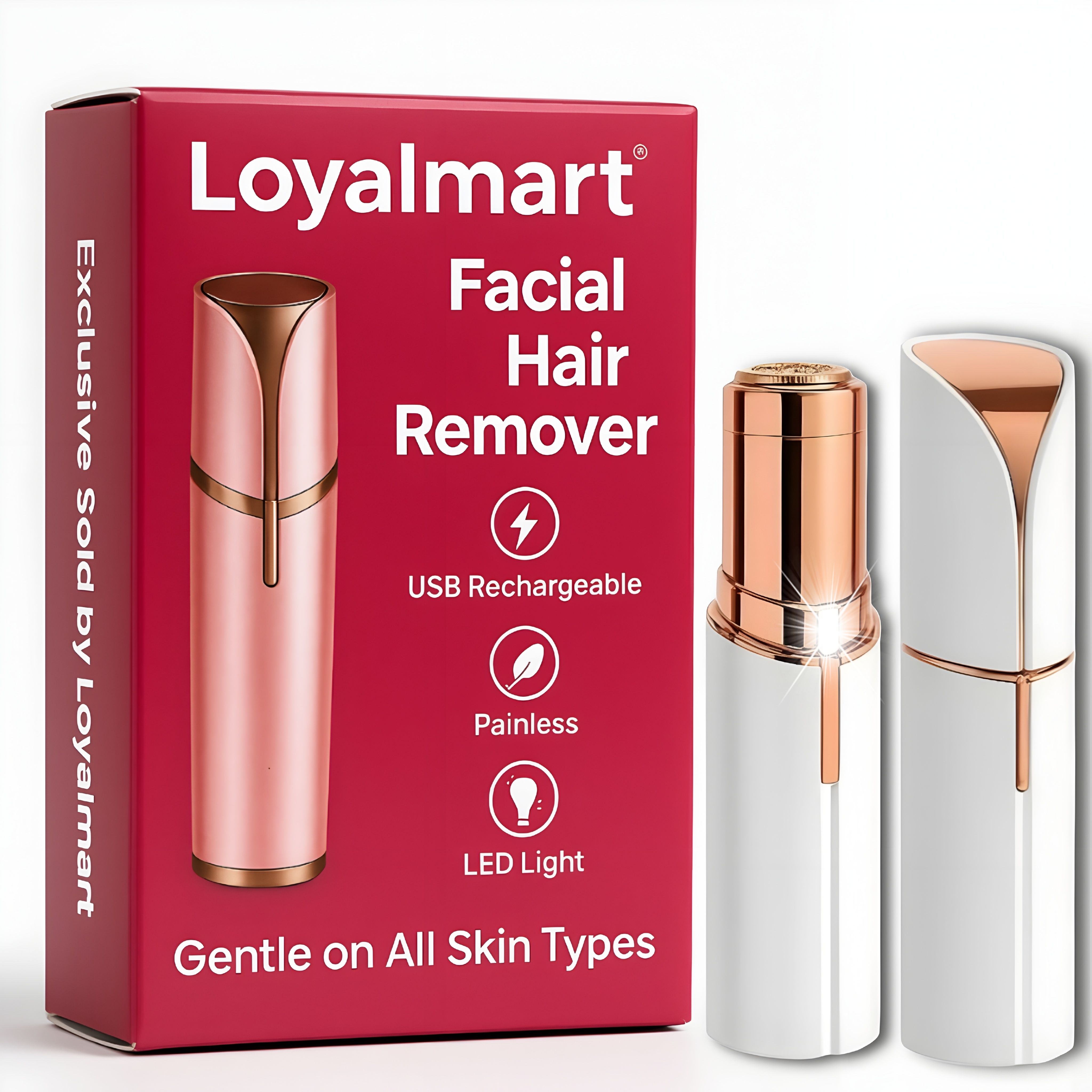 Loyalmart Rechargeable Painless Facial Hair Remover Epilator for Women with Light and USB, Eyebrow Trimmer, Upper Lip Shaver, Cheek, Chin, Nose and Face Hair Removal Tool, Facial Hair Remover Trimmer, Electric Razor, Epilator, Hair Removal Machine for Women Cordless Epilator