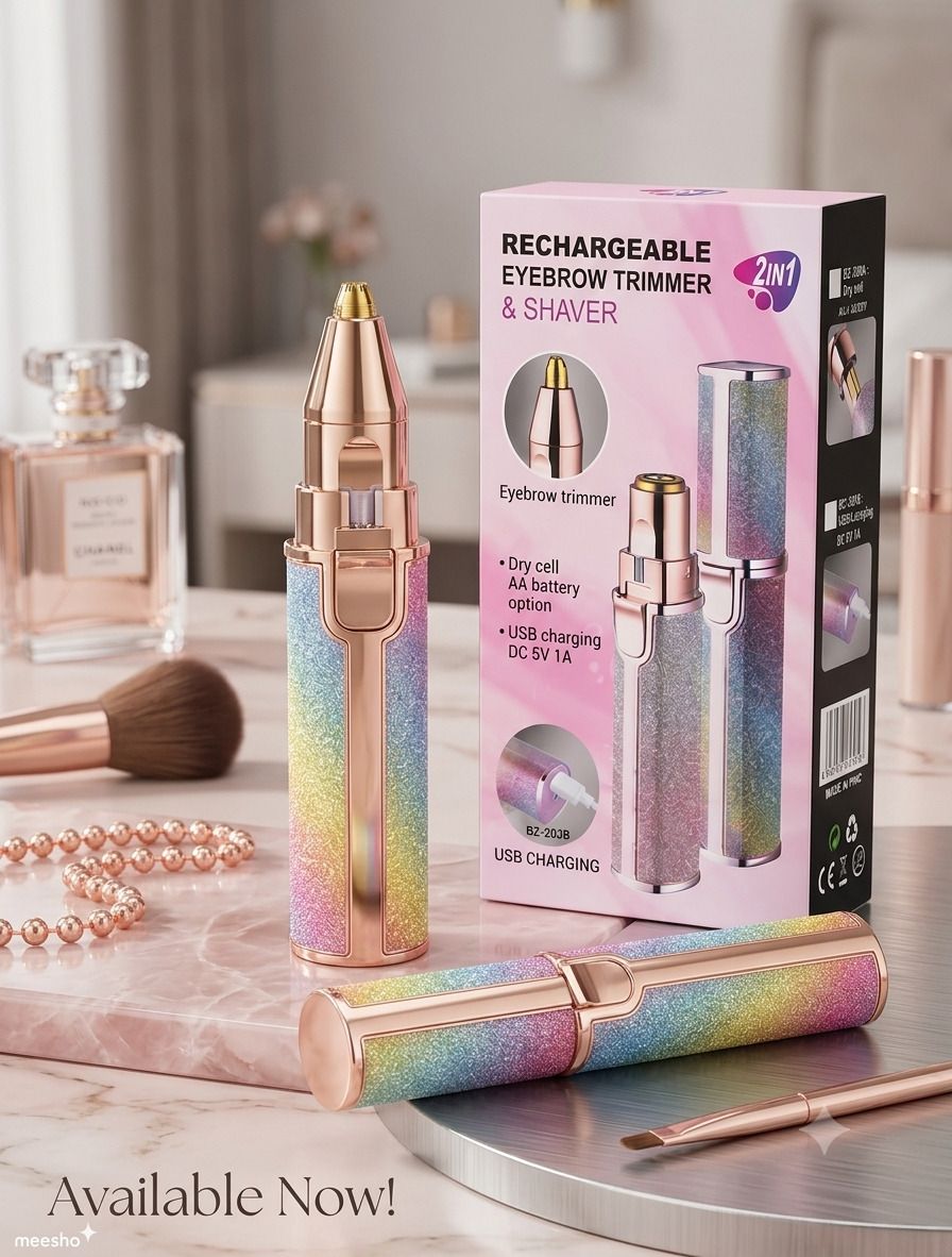 NexVora Techscope BZ-203B 2-in-1 USB Rechargeable Eyebrow & Facial Hair Remover Trimmer for Women (Rainbow Glitter, 70 Min Runtime) Cordless Epilator-image-37