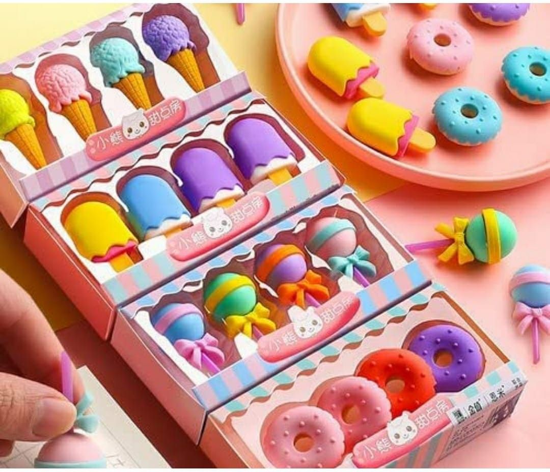 dessert, food donut ice cream lollipop Non-Toxic Eraser-image-33