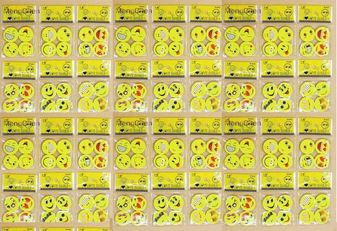 furnish marts Lovely Happy Funny Smiley Erasers / Rubber Birthday Return Gifts for Kids (Pack of 144 Pcs Erasers / 36 Packets) Non-Toxic Eraser-picture-10