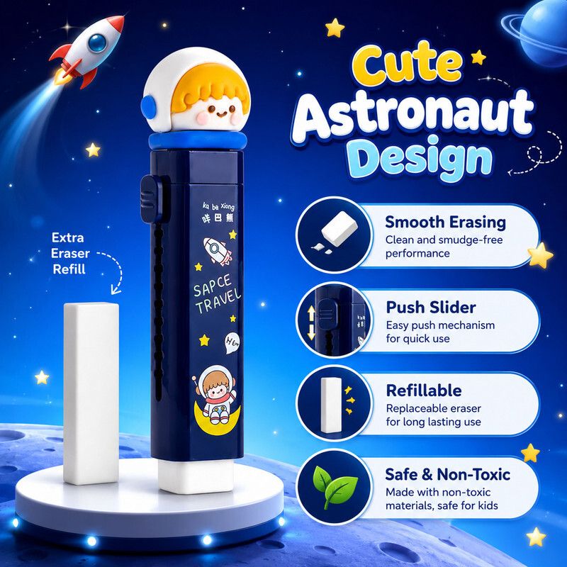 shopfinitive Cute-astronaut slider eraser with smooth, clean erasing for everyday school use. Non-Toxic Eraser-picture-39