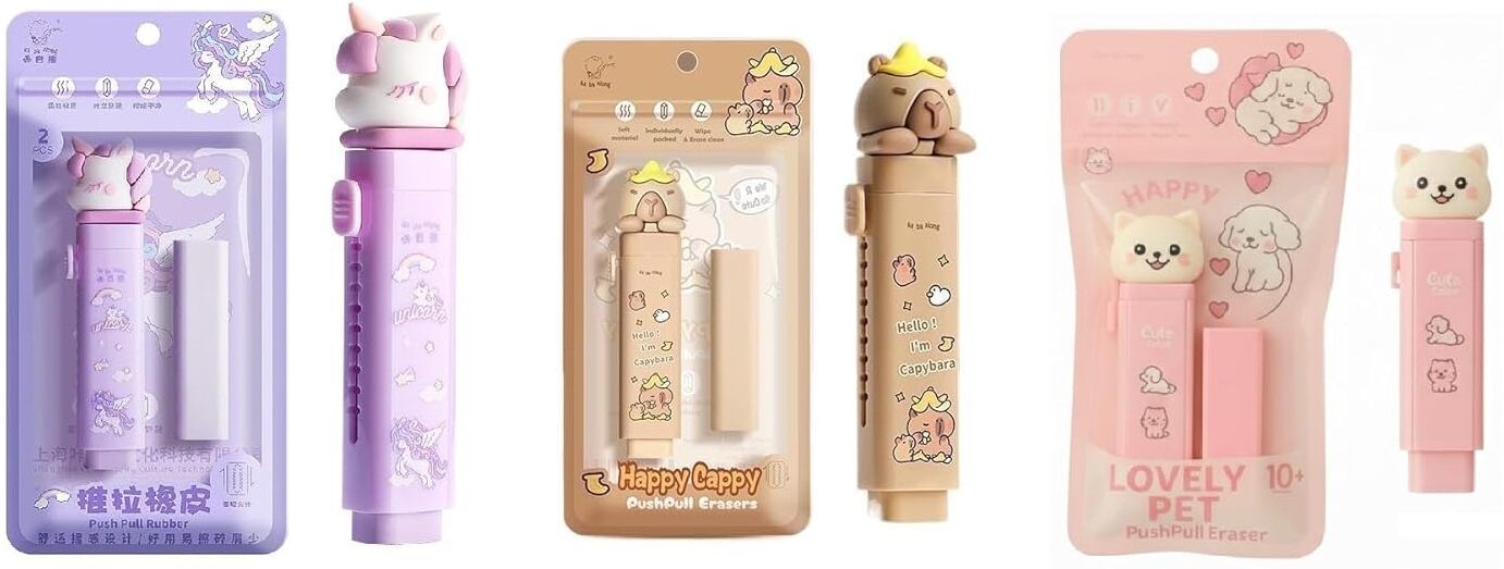 xelcis Retractable Cute Design Eraser for Students School Kids Stationery Non-Toxic Eraser-picture-46