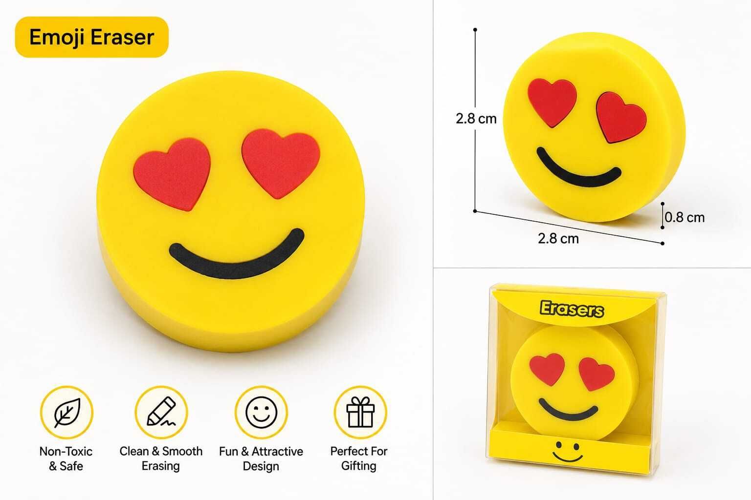 crockdile Smiley Shape Erasers for Kids – 20 Pcs Cute Pencil Erasers Non-Toxic Eraser-picture-43