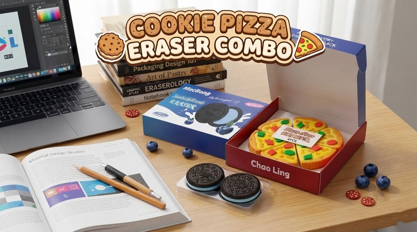 s l enterprise COMBO Of Food Shape 2 Cookie And 1 Pizza Slice Eraser For Child Non-Toxic Eraser-picture-44