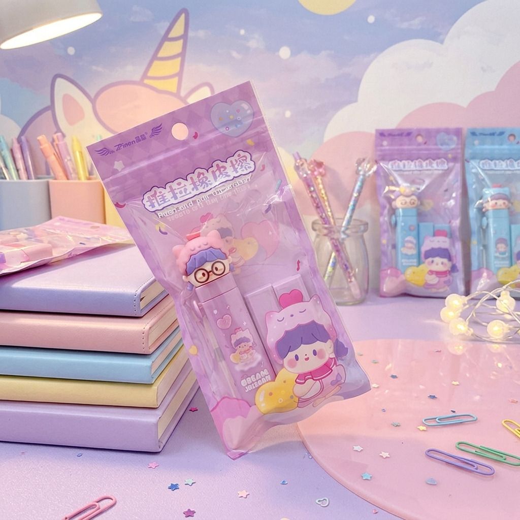 xelcis Aesthetic Cartoon Face Push Pull Eraser for Kids School Work Non-Toxic Eraser-picture-28