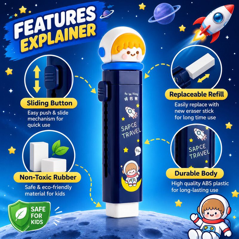 Discover the Galactic Blue retractable rubber with a bonus refill for use now! Non-Toxic Eraser-image-23