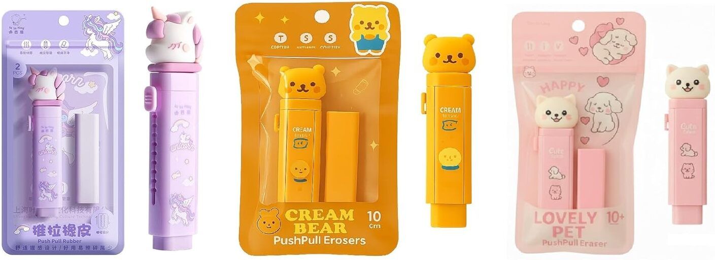 xelcis Smooth Erasing Cute Push Pull Eraser for Kids School Notebooks Non-Toxic Eraser-picture-11