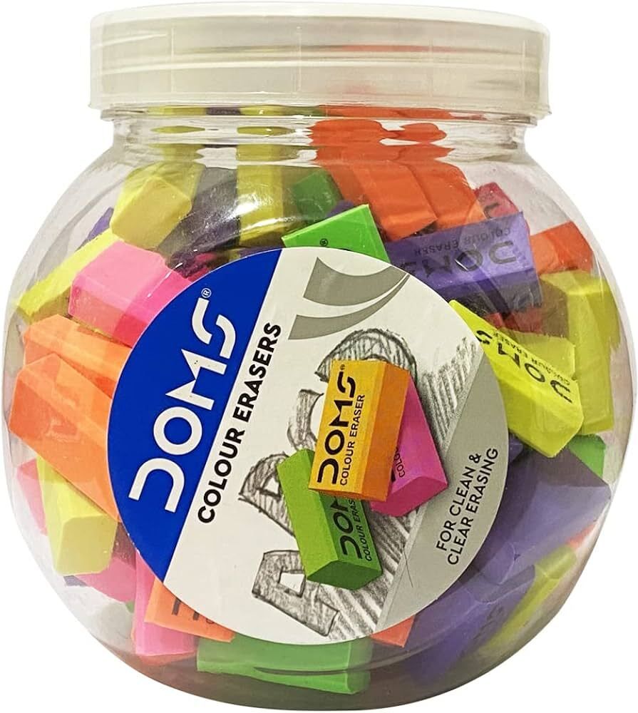 doms Dust Free Coloured Eraser With Jar Non-Toxic Eraser-picture-37