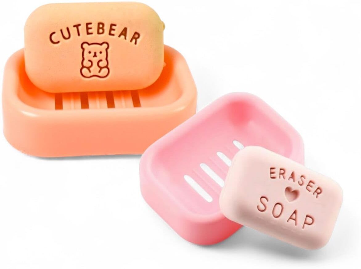 tushar Cute Soap-Shaped Eraser Set with Mini Soap Holder Tray for Kids & School Girls Non-Toxic Eraser-picture-6