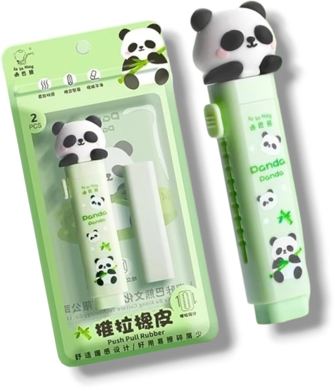 Panda Cutter Shaped Eraser Set for Kids Rubber Eraser for Kids 2 Rifill Eraser Non-Toxic Eraser