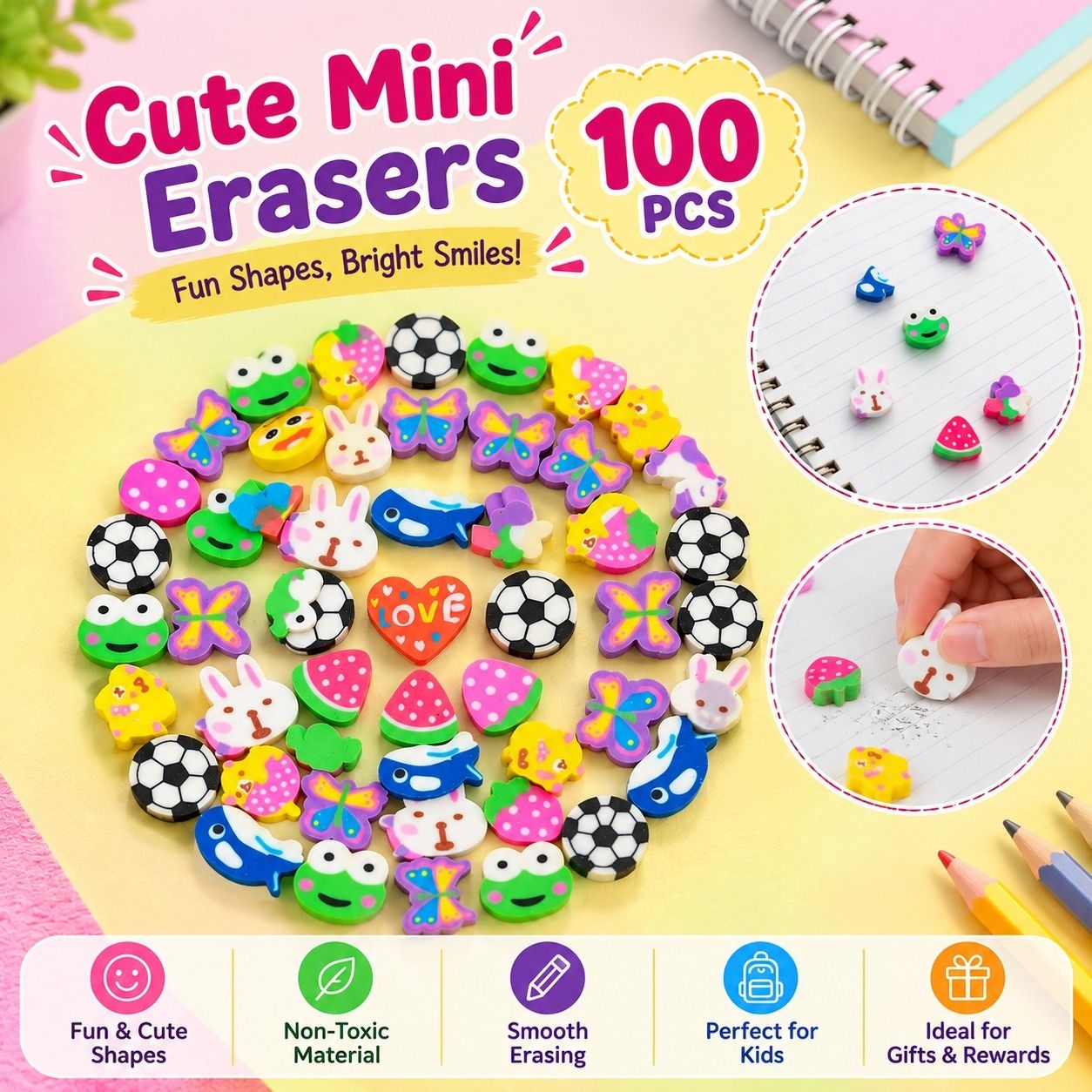 aaradhyam Attractive Mini Multi Shape Erasers for Kids Study Material Non-Toxic Eraser-picture-30