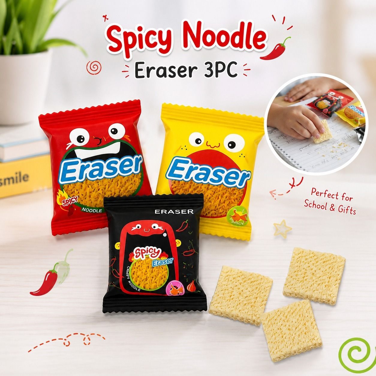 Cute Crispy Noodle Shape Eraser | Soft Mini Rubber School Stationery for Kids Eraser-image-27