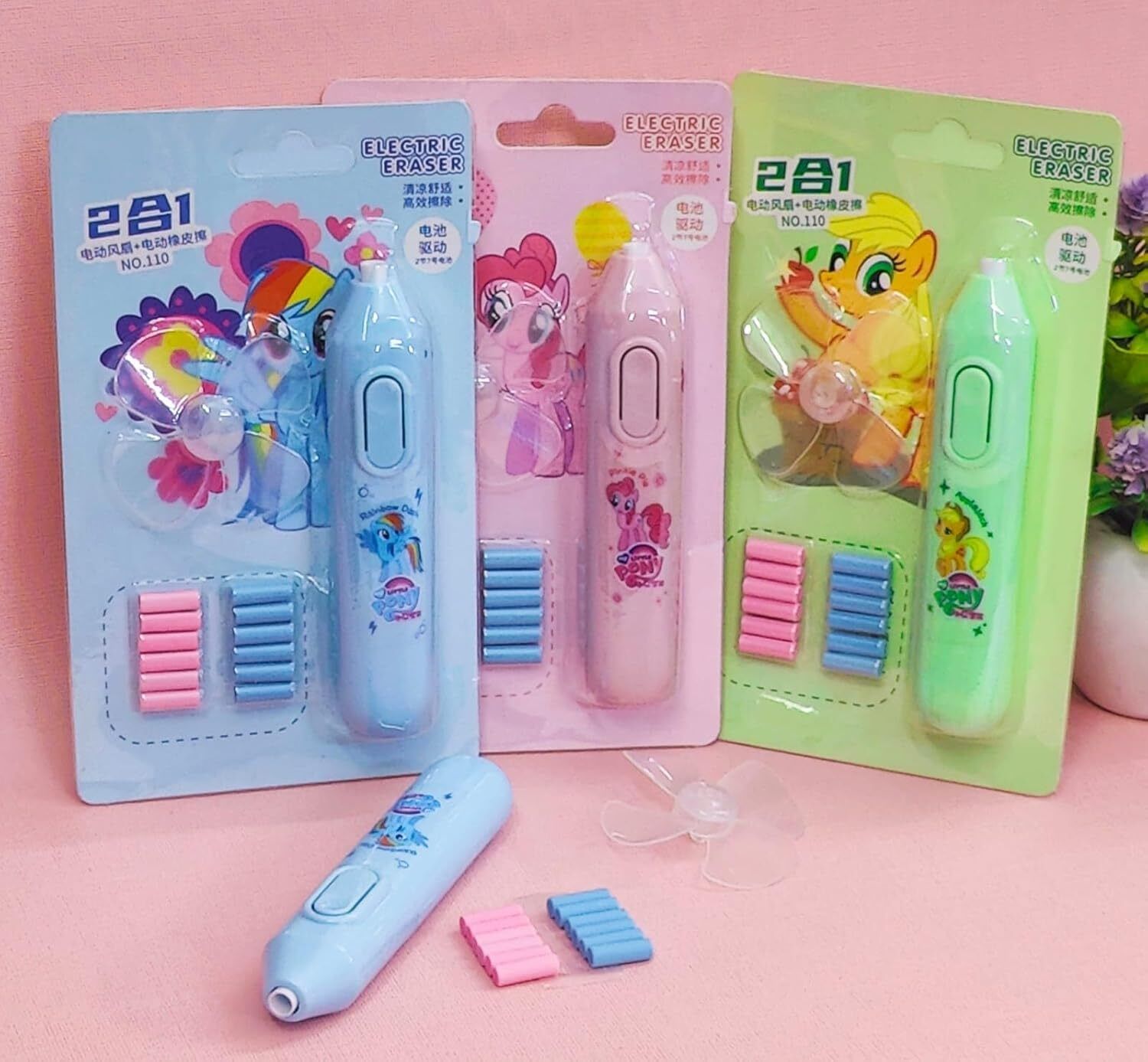 Electric 2-in-1 Eraser and Fan with 12 Refill Electronic Rubber for Kids Non-Toxic Eraser-image-45