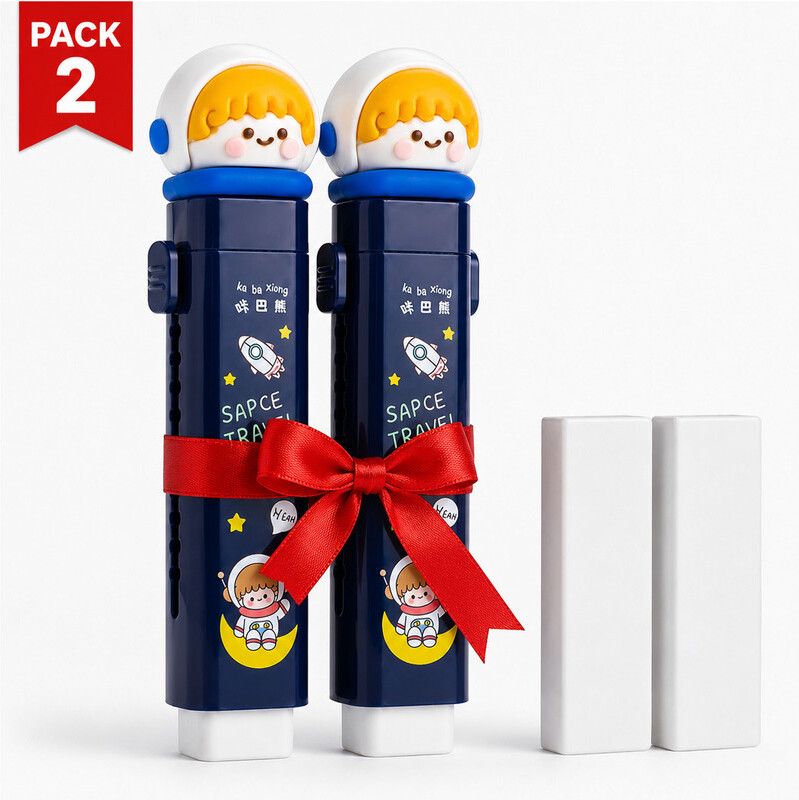 shopfinitive Premium Pack of 2 Astronaut Slider Erasers with Easy Refill for Daily Study Non-Toxic Eraser-picture-35