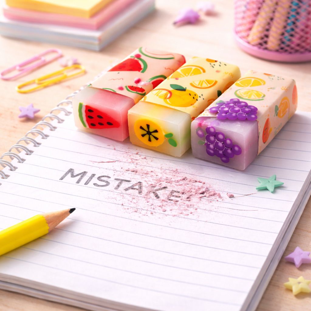 Beautiful fruits Scented Eraser for kids multicolor pack of-3 Non-Toxic Eraser-image-44