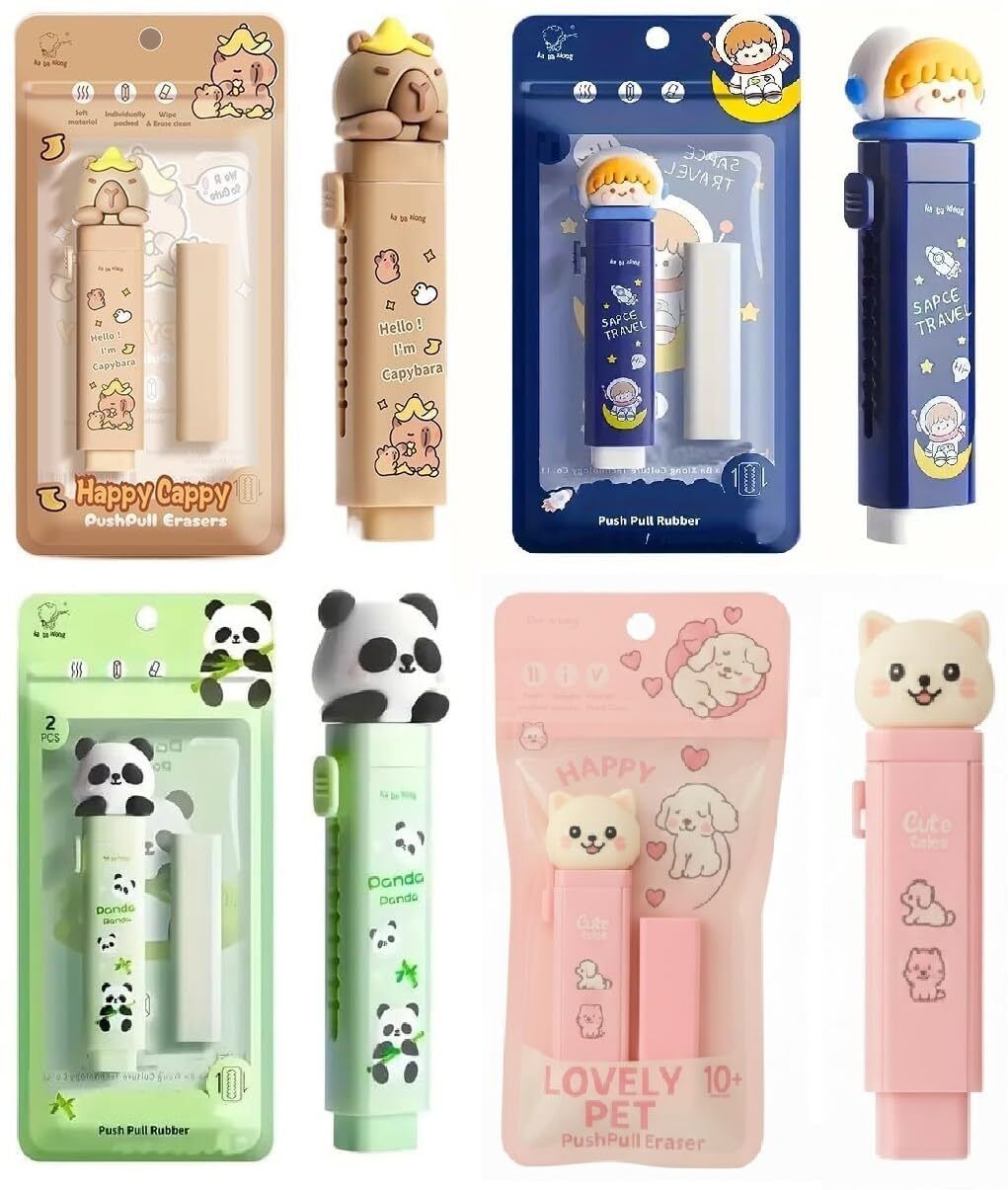 xelcis Non Toxic Cute Cartoon Push Pull Eraser for Kids School Study Non-Toxic Eraser-picture-38