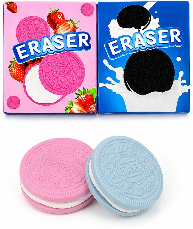 Biscuit Erasers Pack of 2 Non-Toxic Rubber Eraser, Cute Stationery Non-Toxic Eraser-image-3
