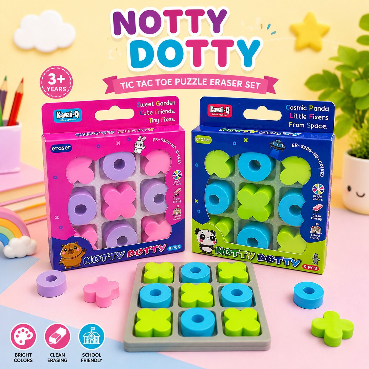 Tic Tac Toe Design Pencil Erasers for Kids | Cute Erasers for School (Pack of 1) Non-Toxic Eraser-image-41