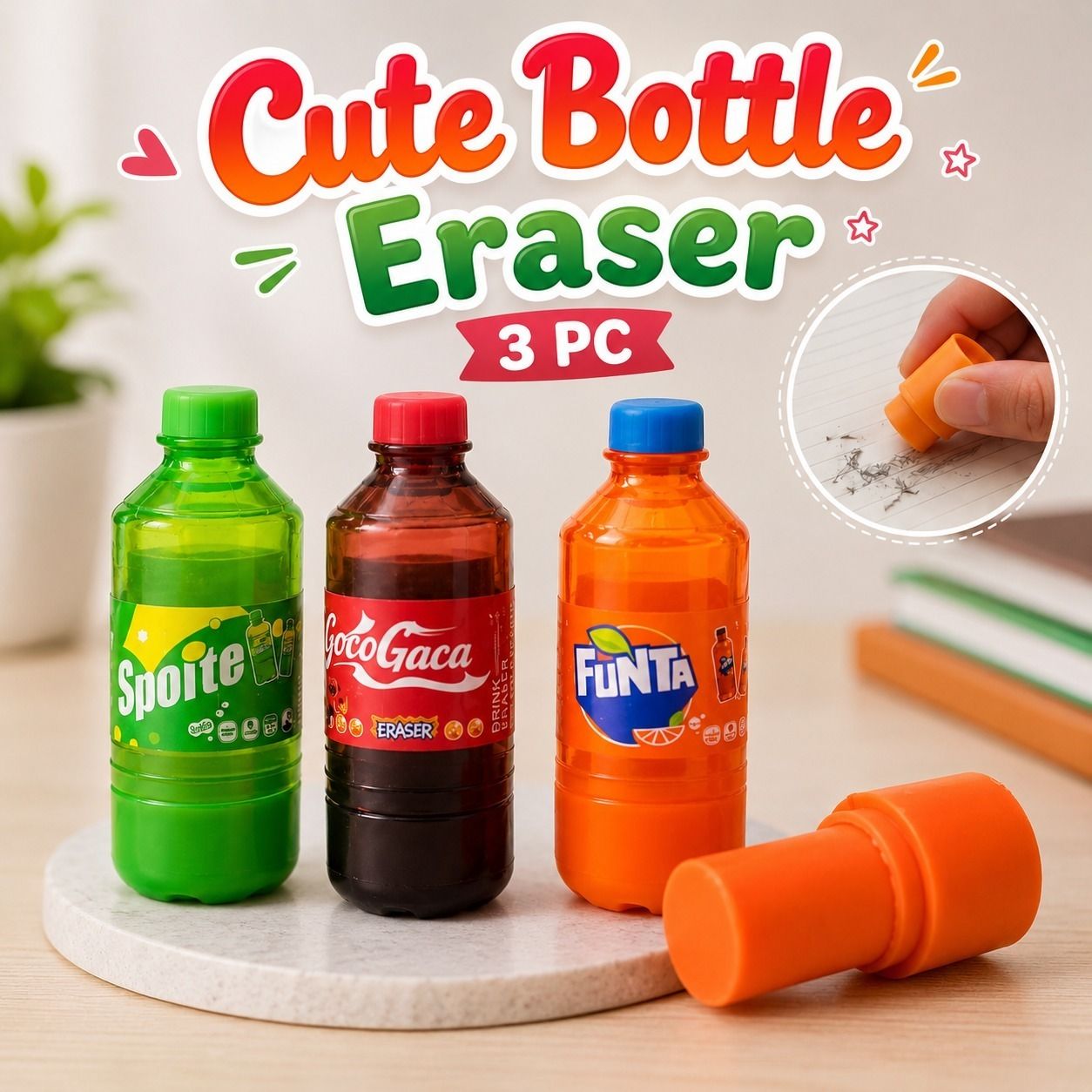 Cold Drink Bottle Shape Eraser Set for Kids Colorful School Stationery Eraser Non-Toxic Eraser-image-29