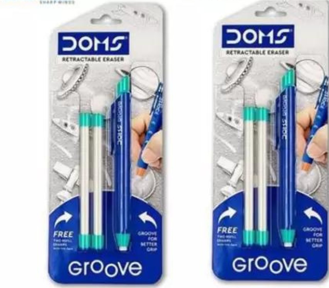 doms Retractable Eraser with 2 Extra Refill Non-Toxic Eraser (Multicolor) pack of 2 Non-Toxic Eraser image 1
