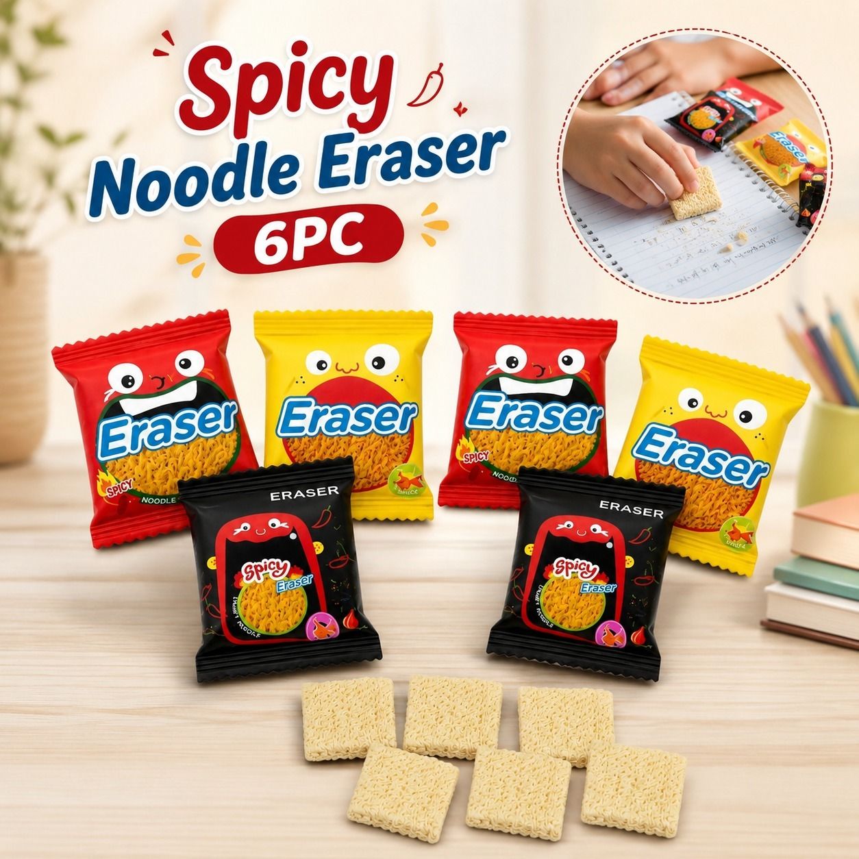 3 Pcs Spicy Noodle Shape Eraser Set for Kids Eraser-image-42