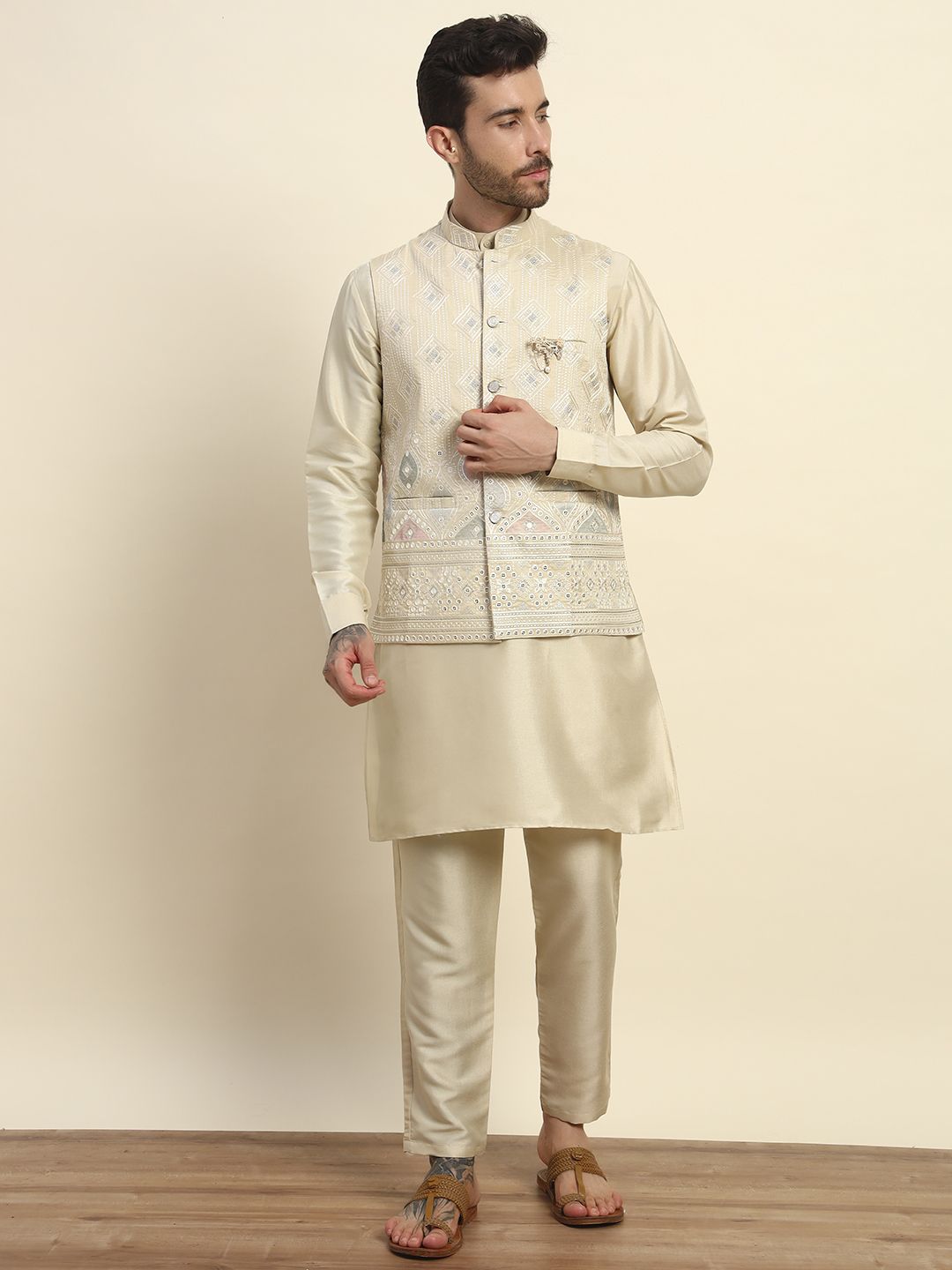 pro ethic Men Cotton Silk Kurta Pant Ethnic Jacket Set-picture-39